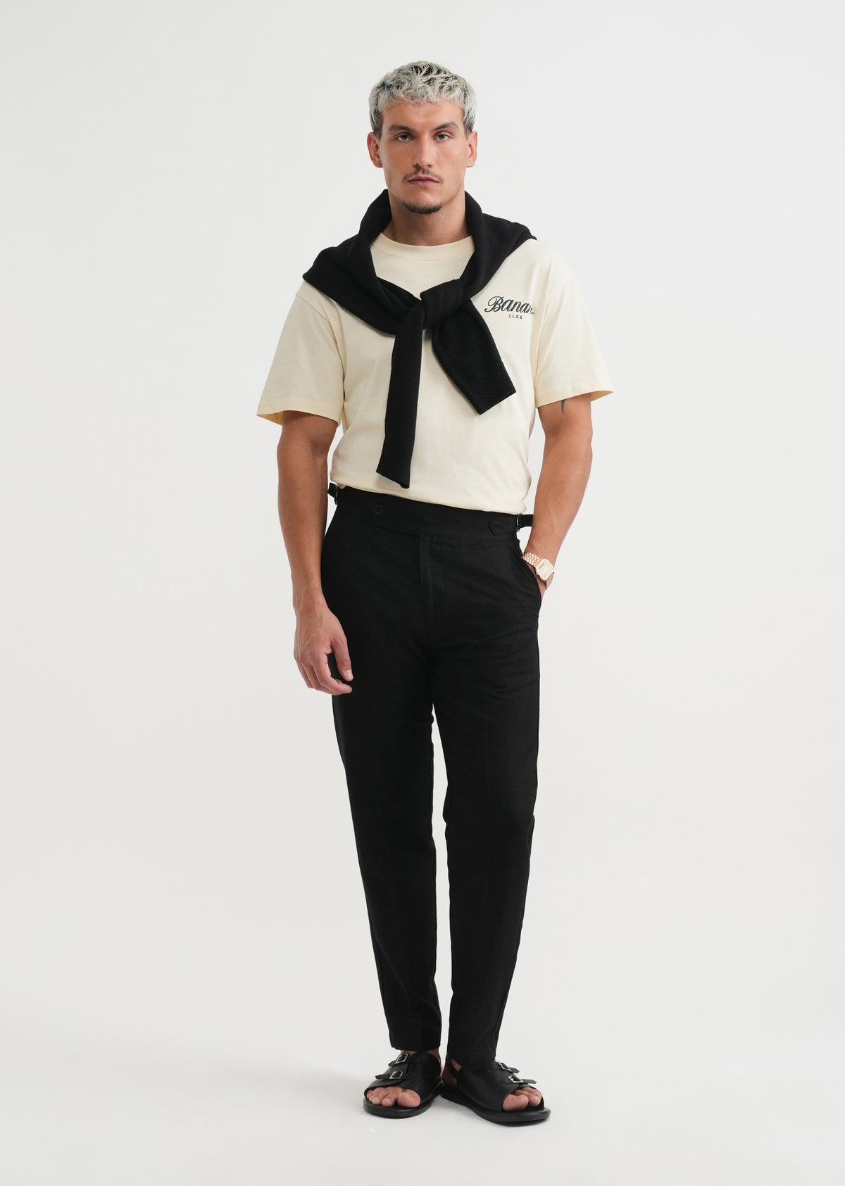 Black Cotton Linen Gurkha Pant