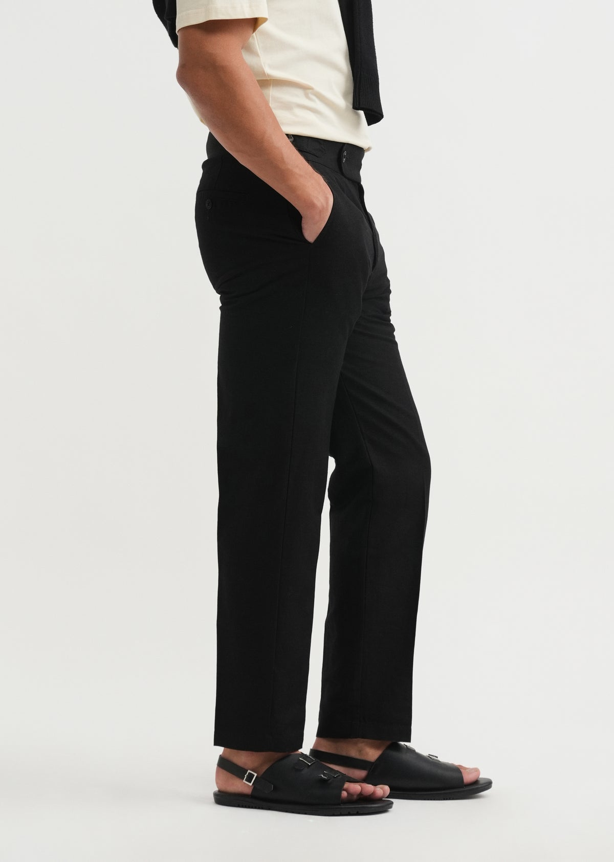 Black Cotton Linen Gurkha Pant