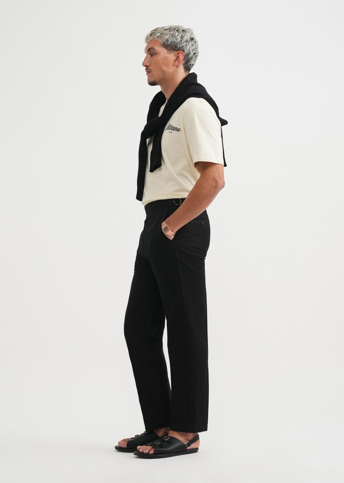 Black Cotton Linen Gurkha Pant