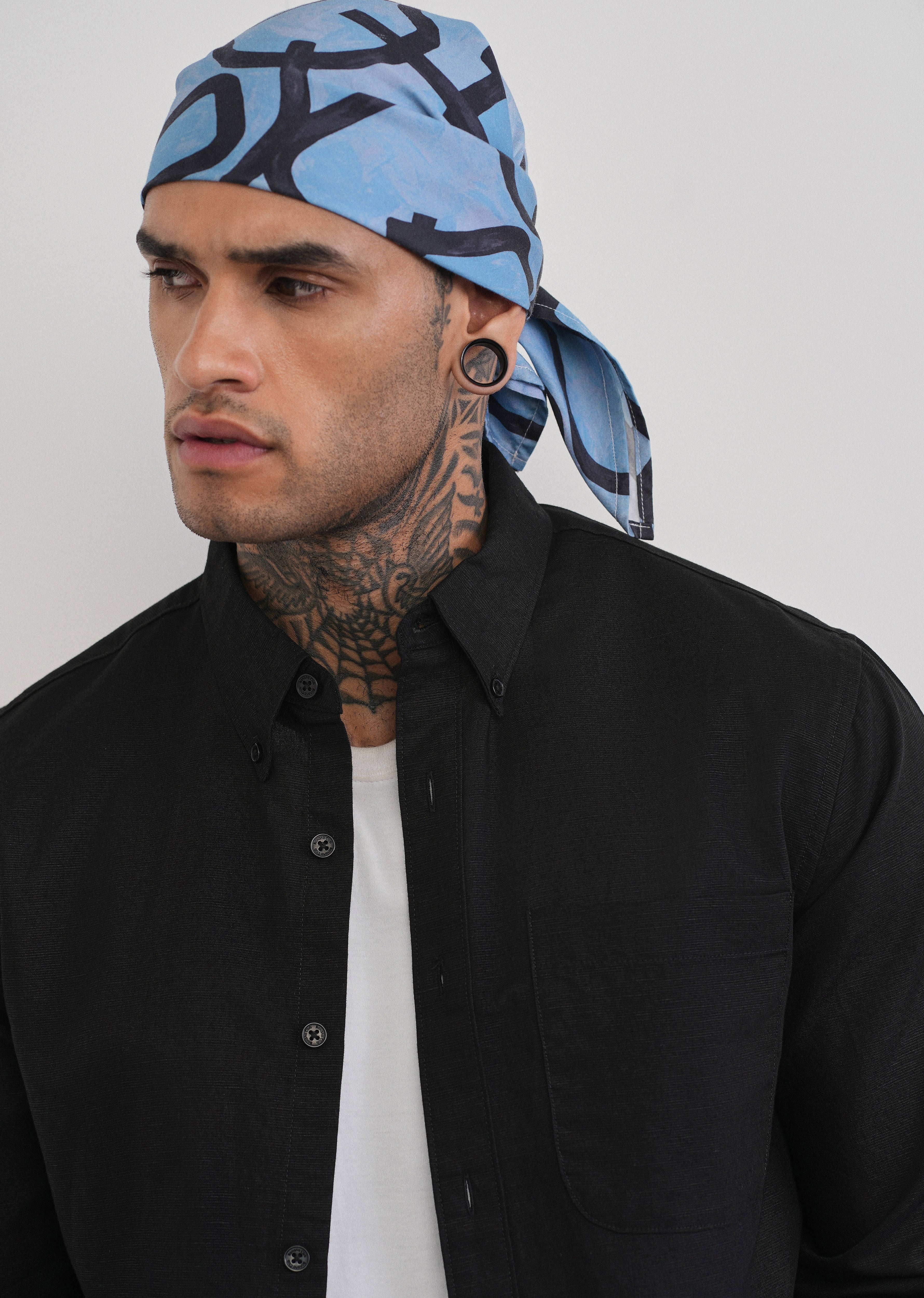 Black Cotton Linen Plain Shirt