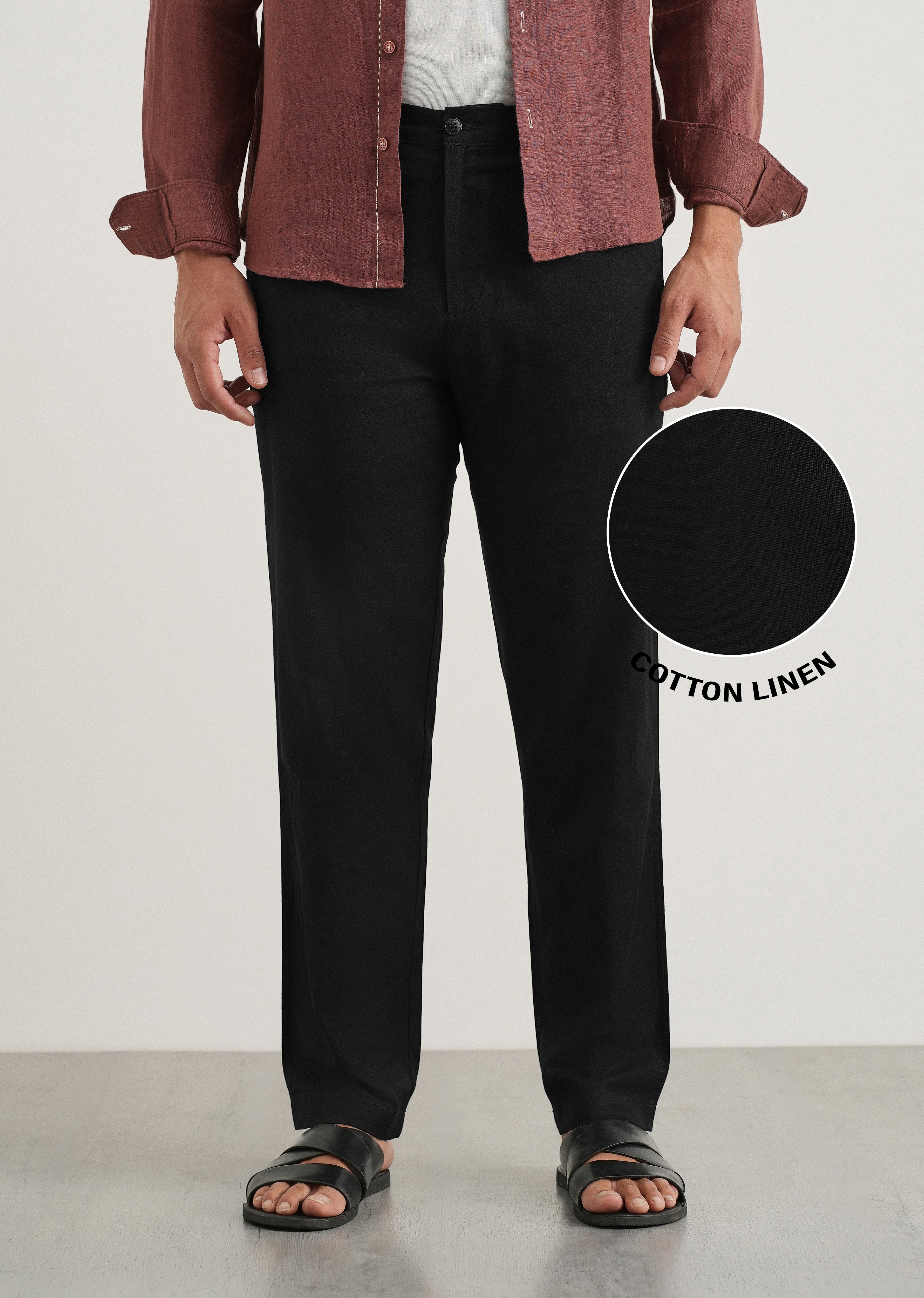 Black Cotton Linen Regular Fit Pant