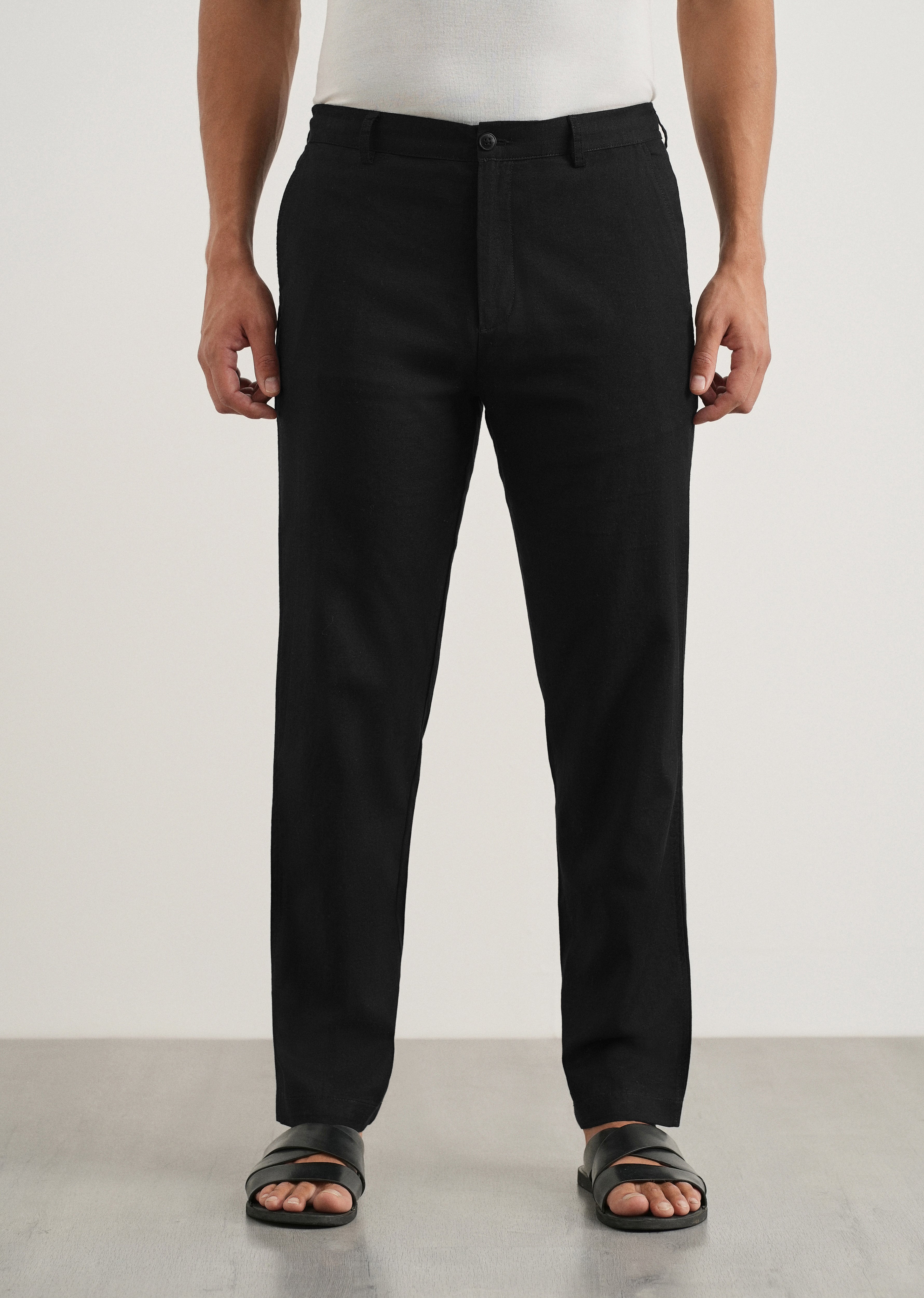 Black Cotton Linen Regular Fit Pant