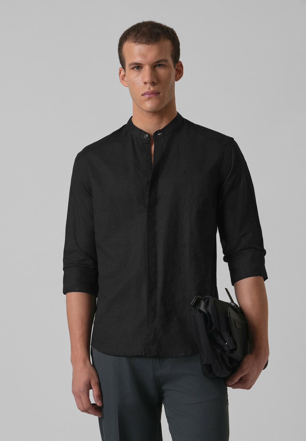 Black Cotton Linen Shirt