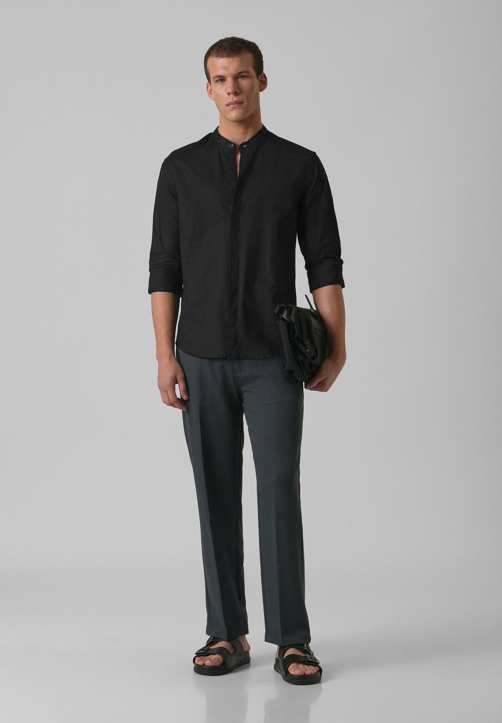 Black Cotton Linen Shirt