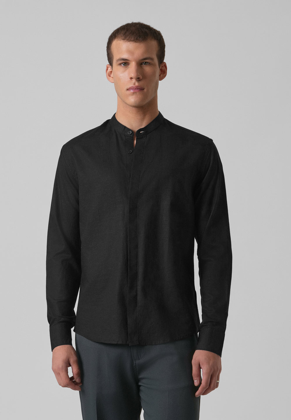 Black Cotton Linen Shirt