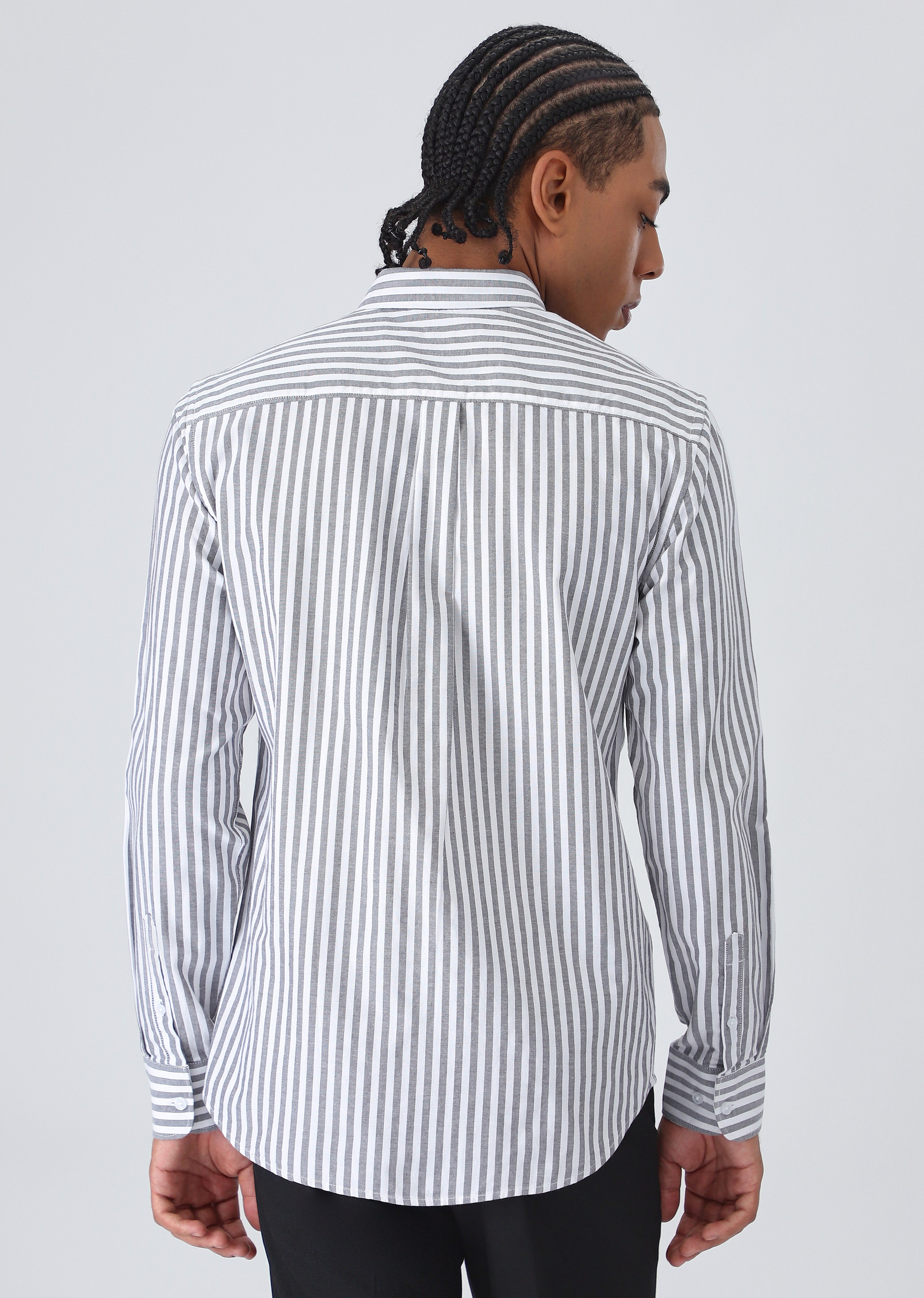 Black Cotton Oxford Stripe Shirt