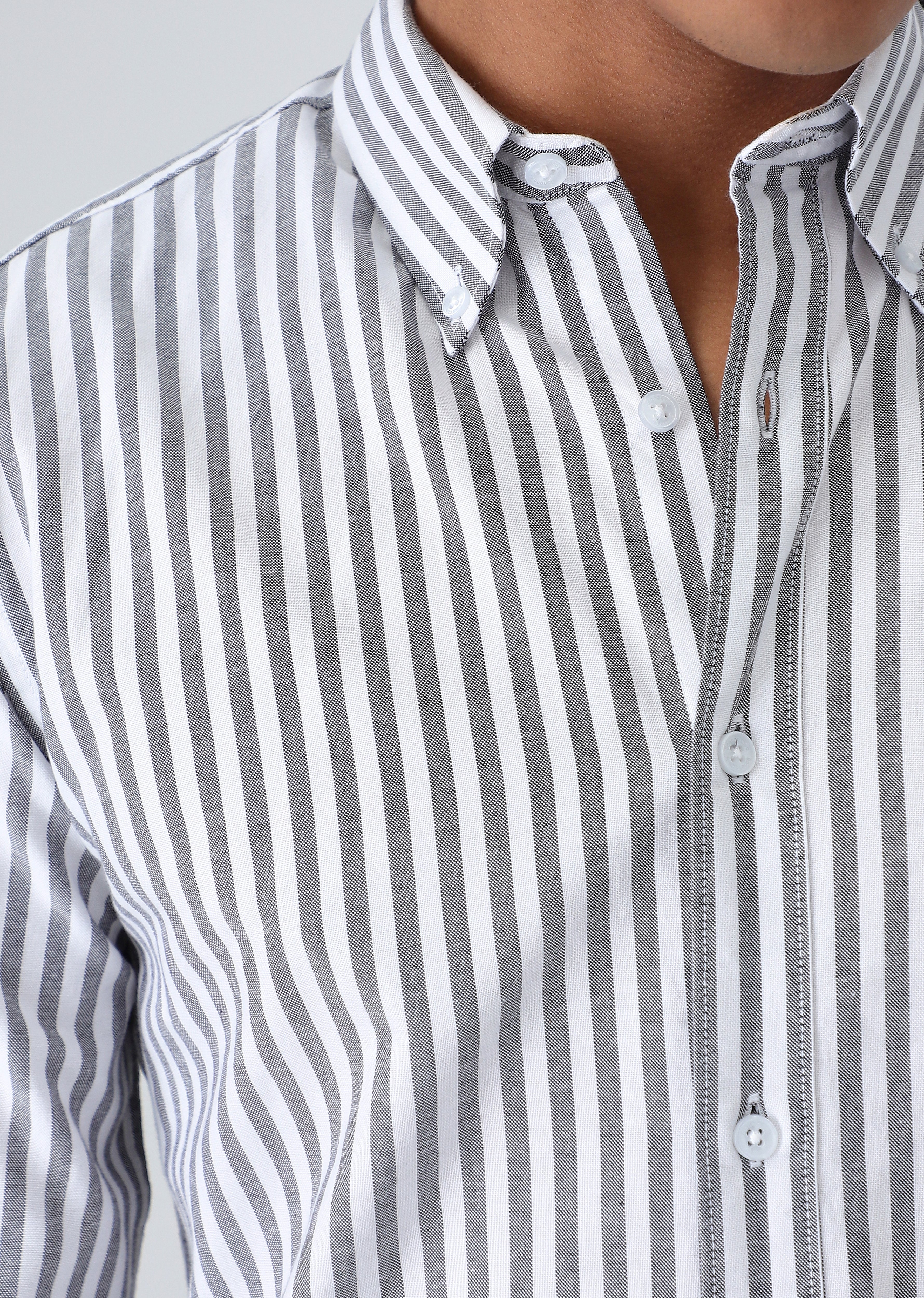 Black Cotton Oxford Stripe Shirt