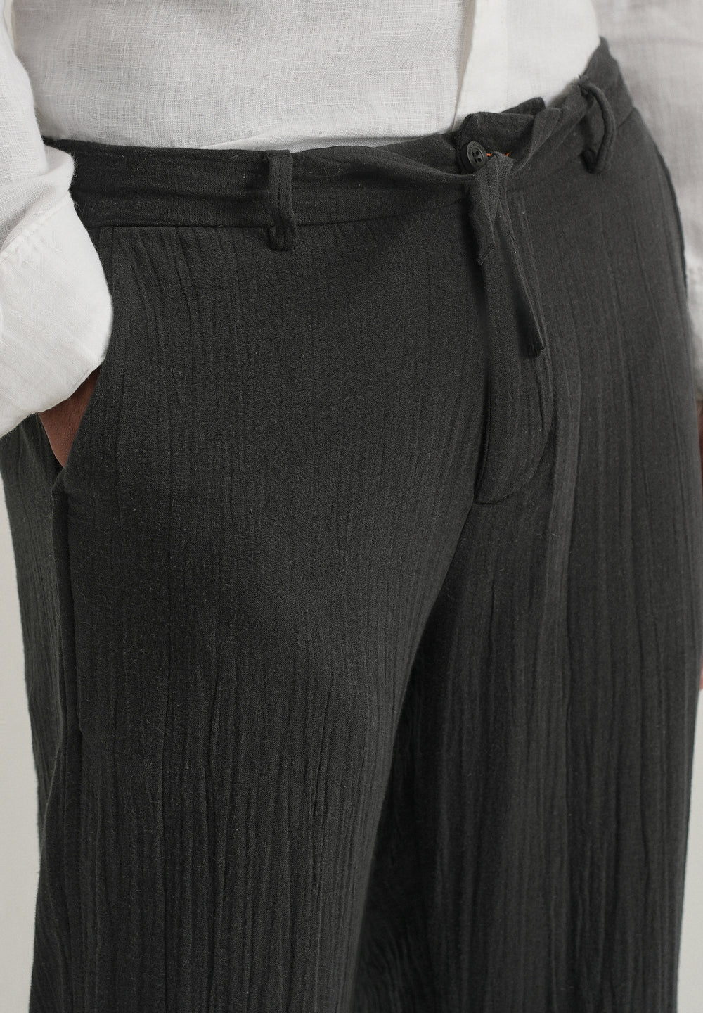 Black Crinkled Cotton Trouser