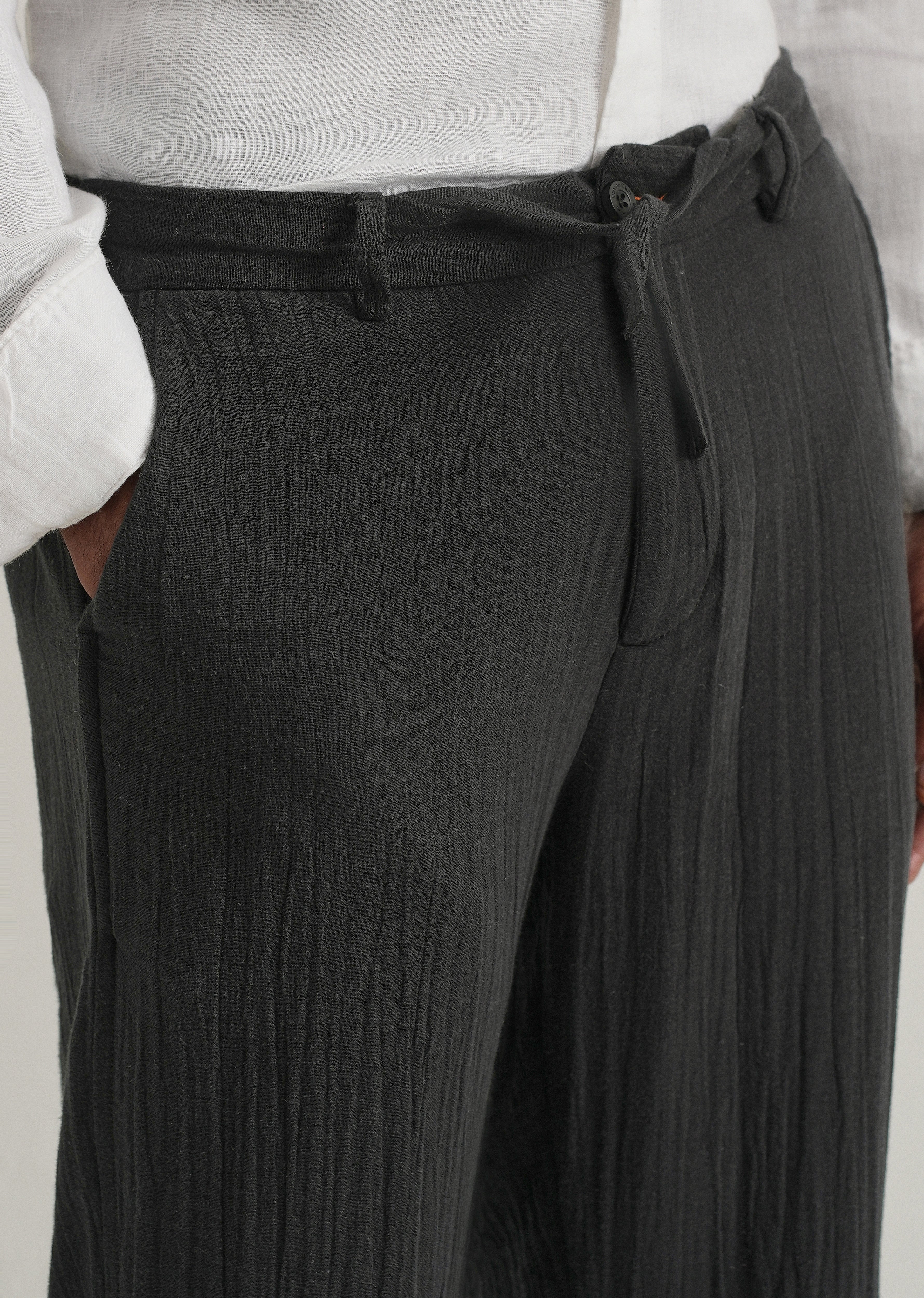 Black Crinkled Cotton Trouser
