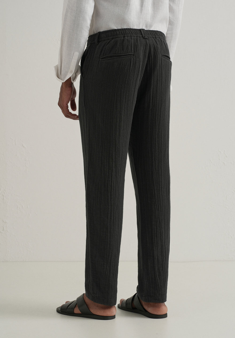 Black Crinkled Cotton Trouser