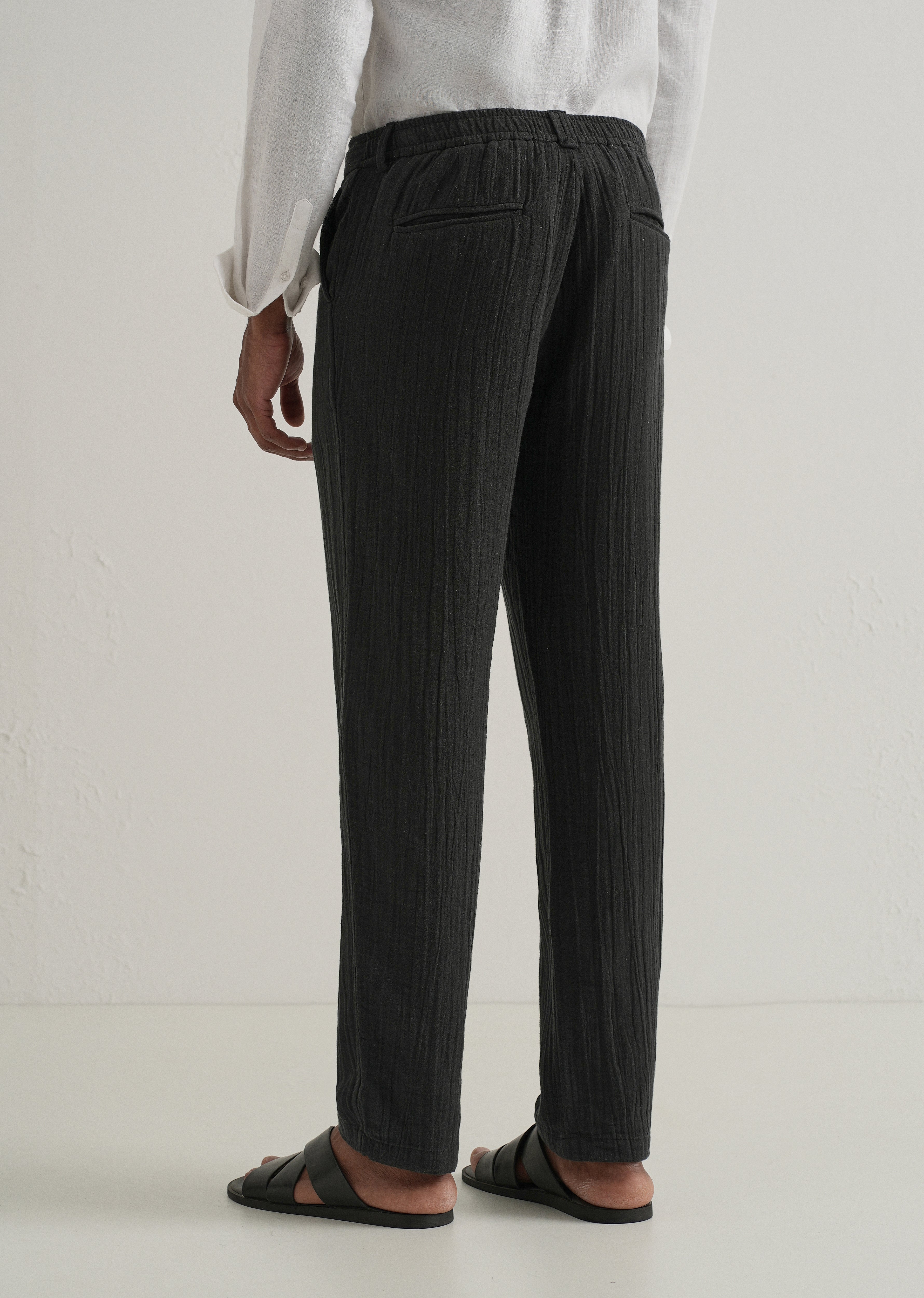 Black Crinkled Cotton Trouser