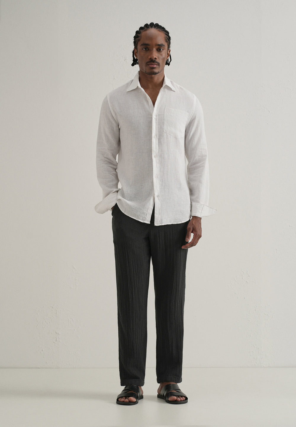 Black Crinkled Cotton Trouser