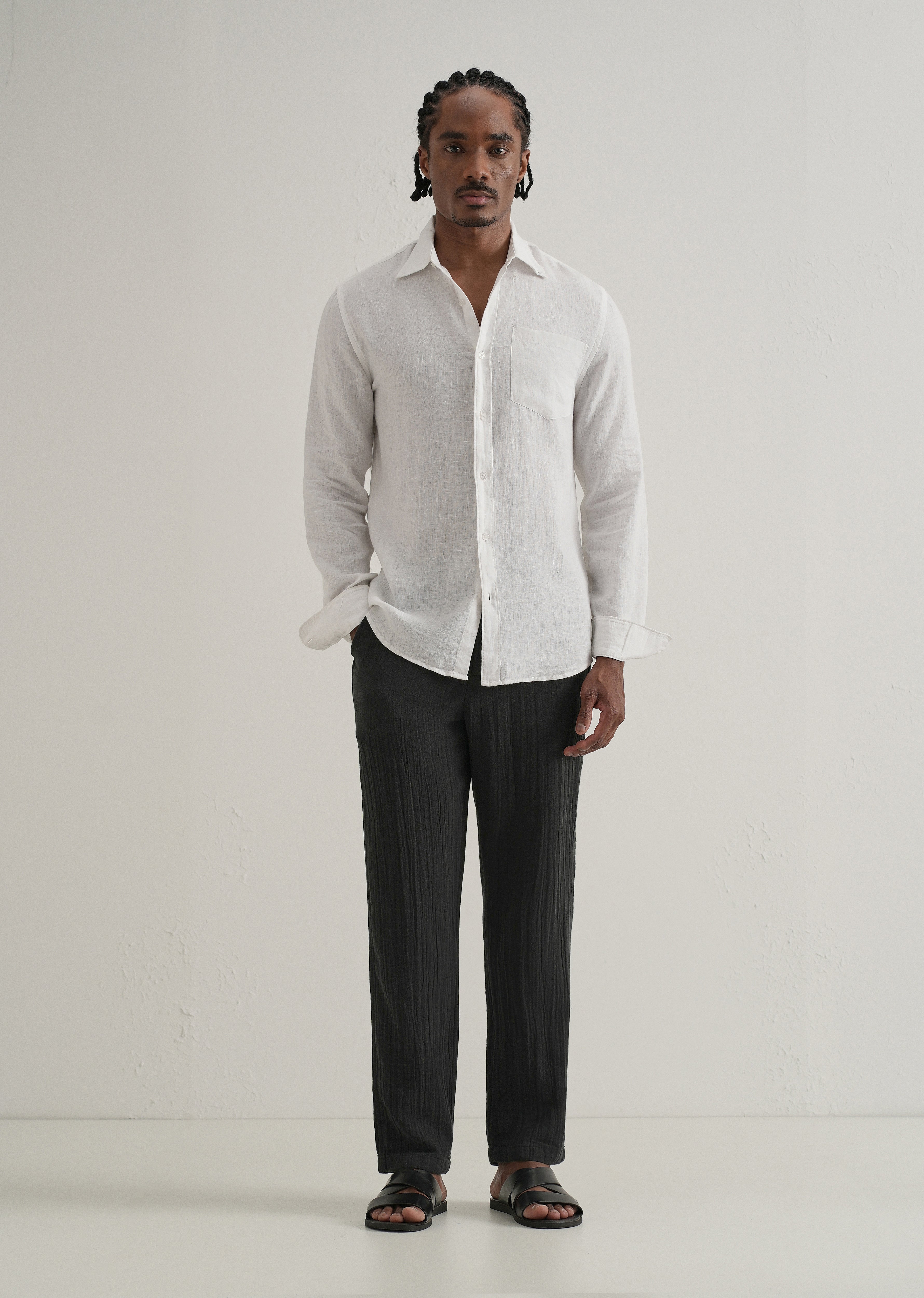 Black Crinkled Cotton Trouser