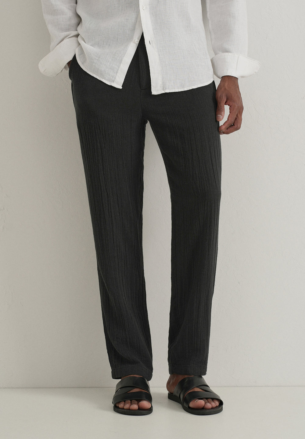 Black Crinkled Cotton Trouser