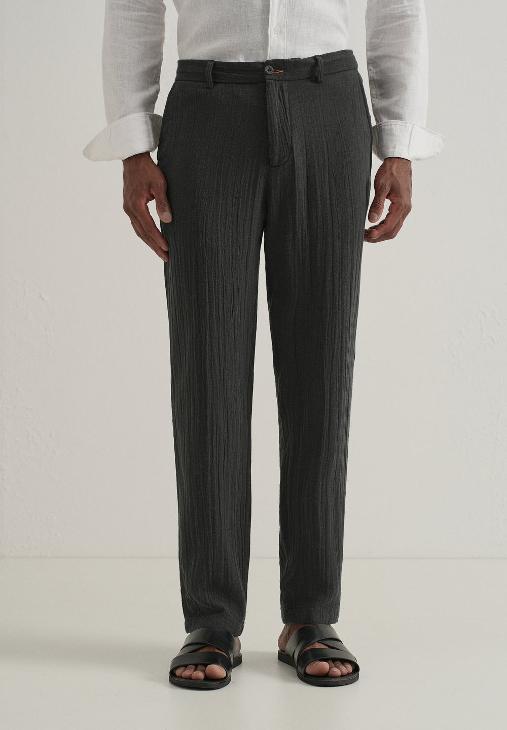 Black Crinkled Cotton Trouser