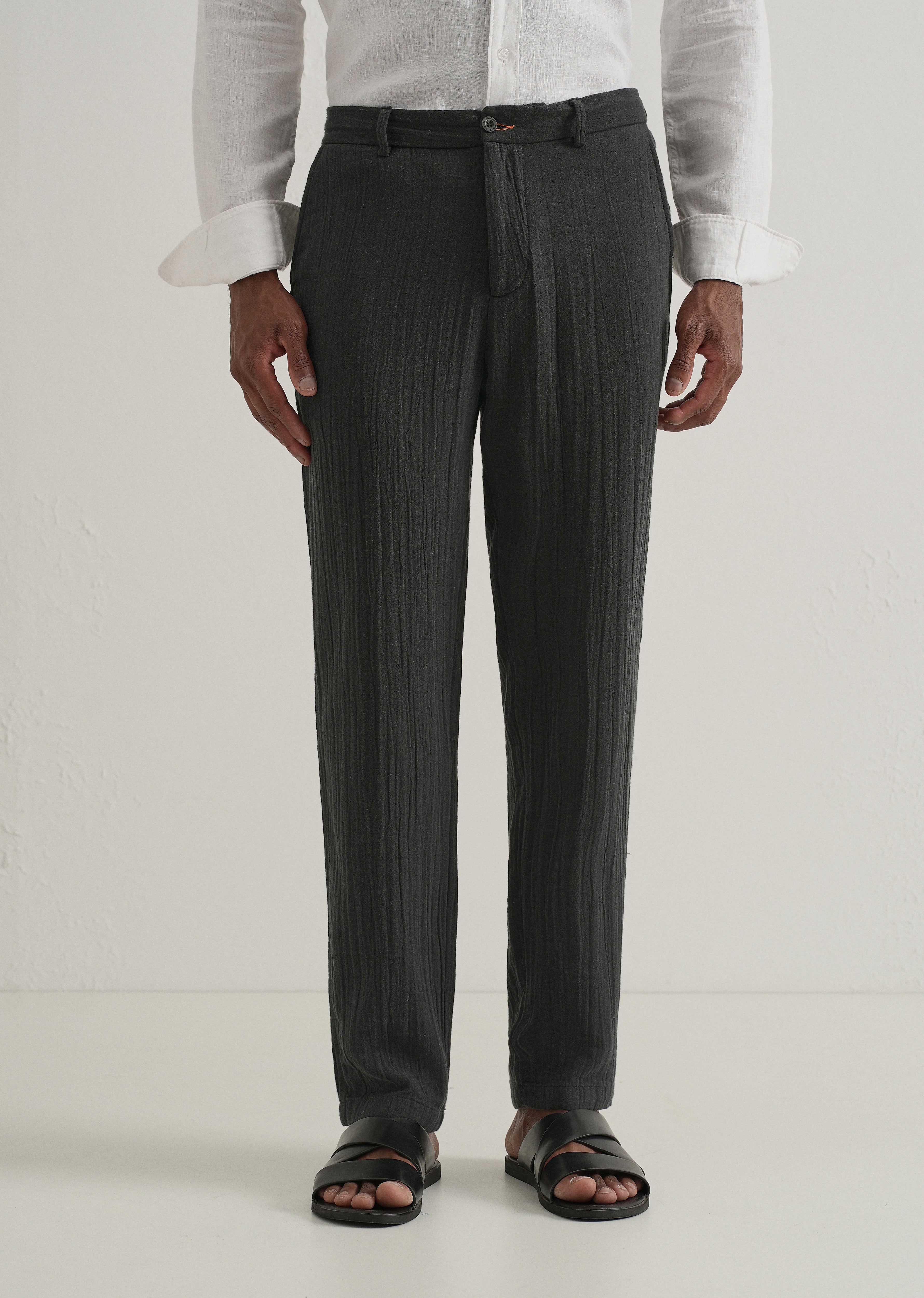 Black Crinkled Cotton Trouser