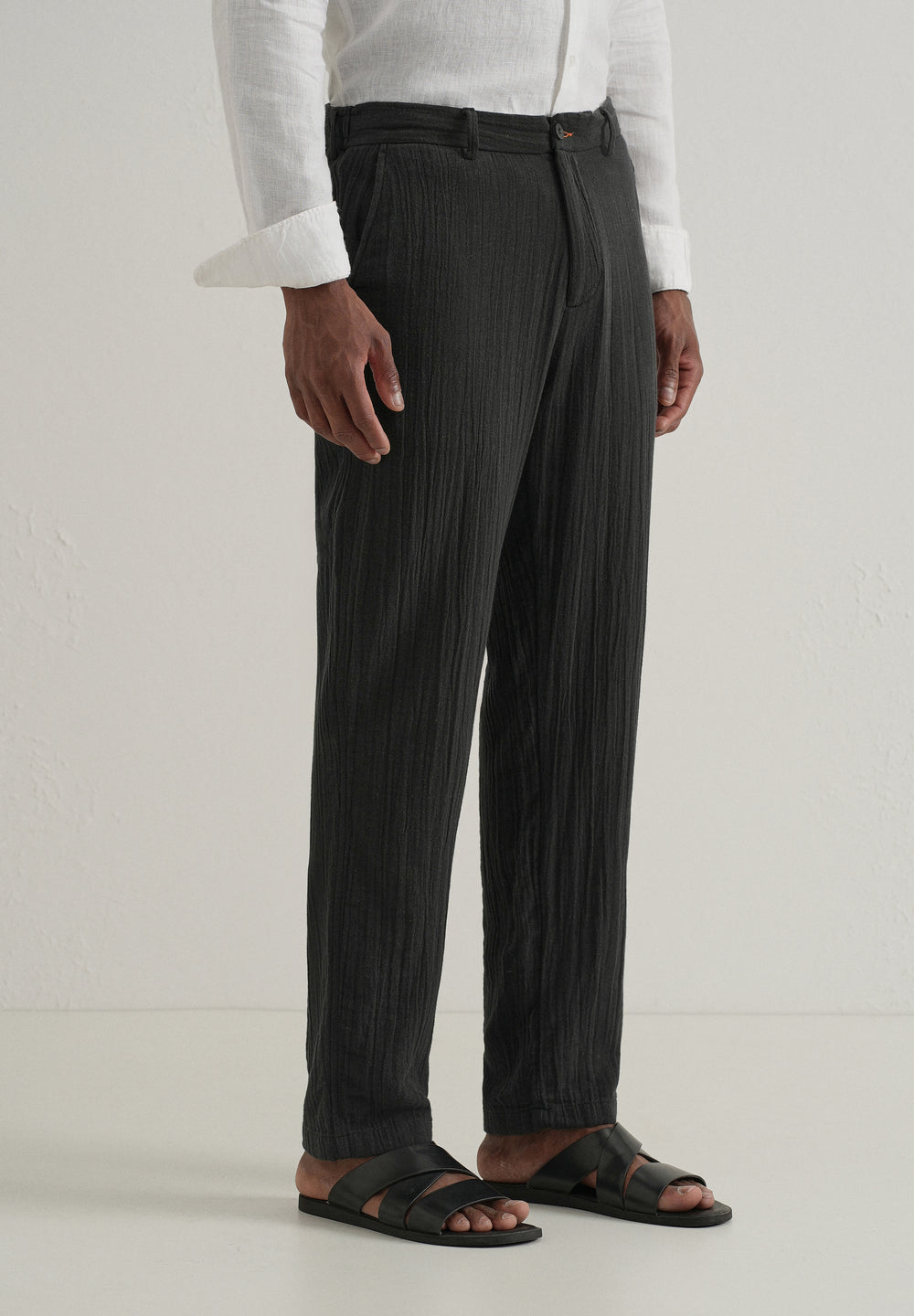 Black Crinkled Cotton Trouser