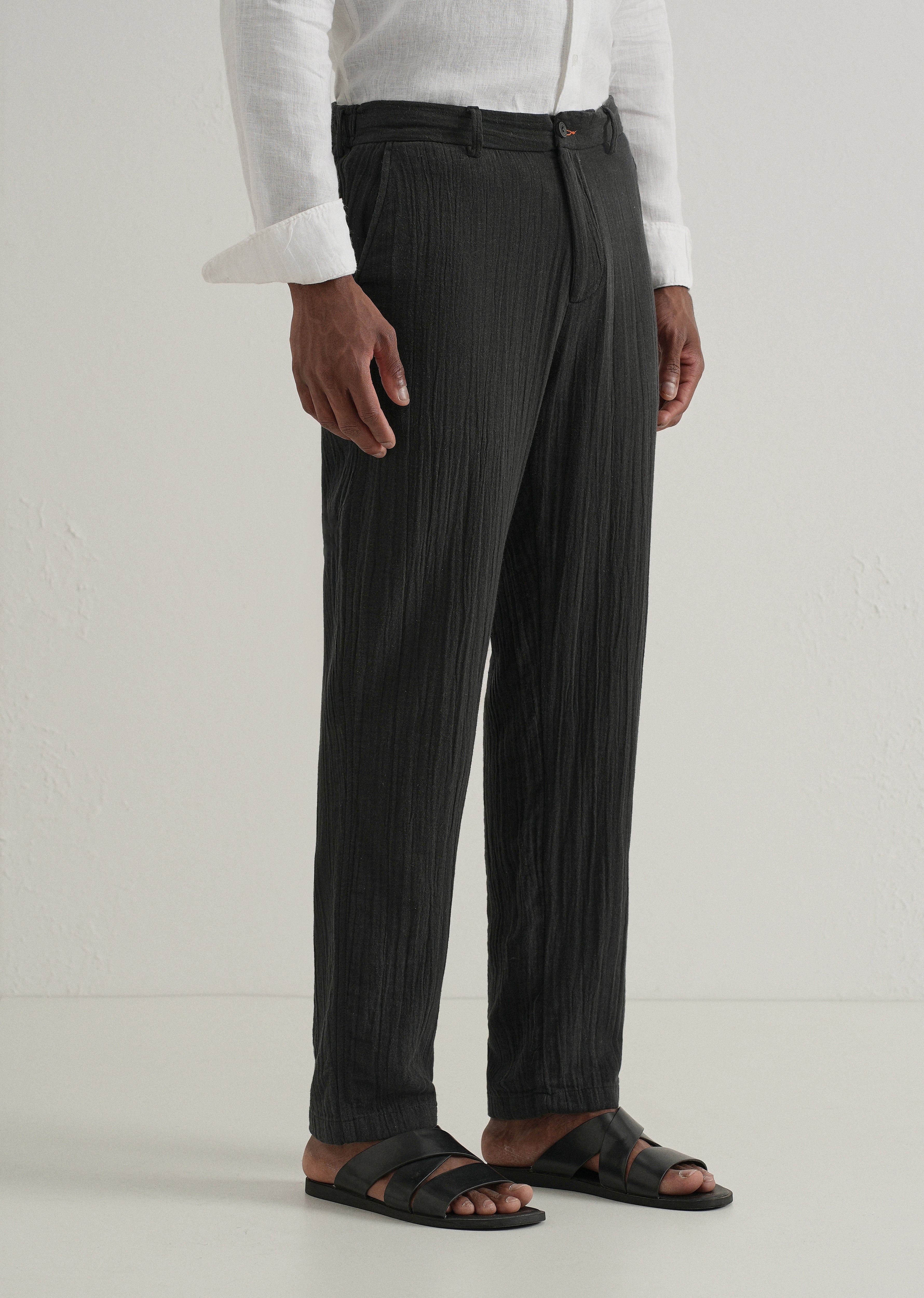 Black Crinkled Cotton Trouser
