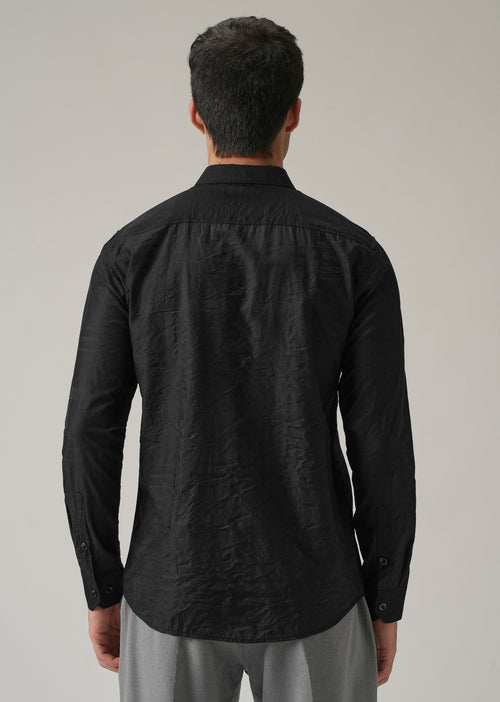 Black Crinkled Self Stripe Shirt
