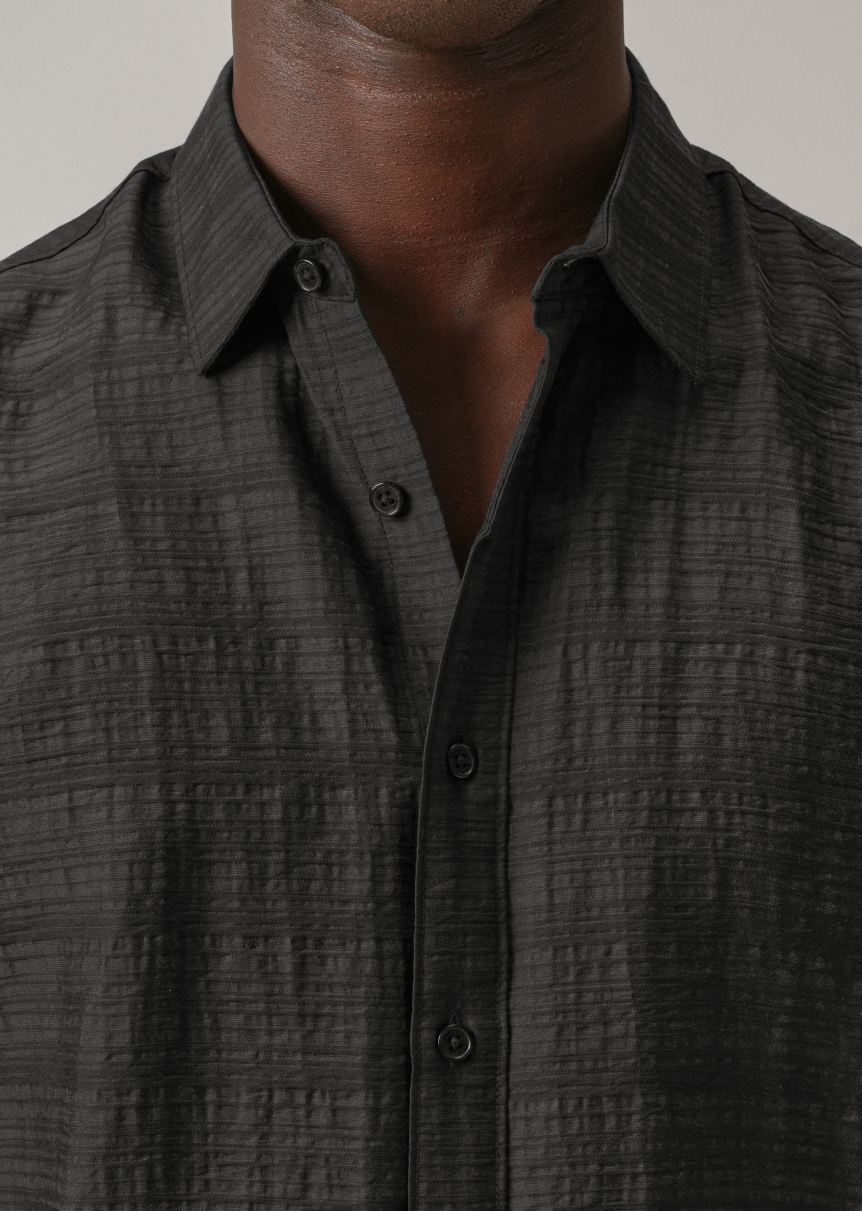 Black Crushed Self Stripe Shirt
