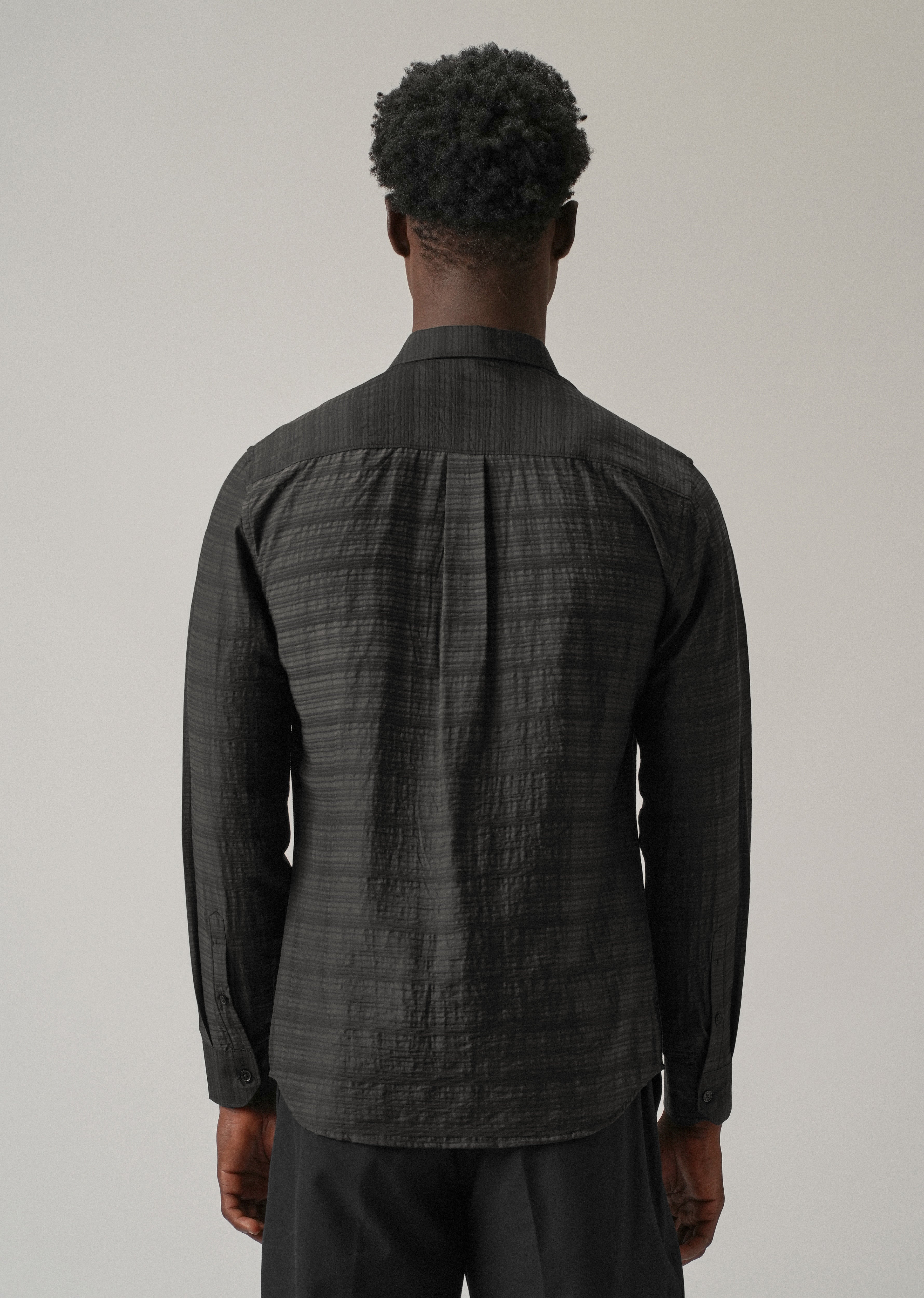 Black Crushed Self Stripe Shirt