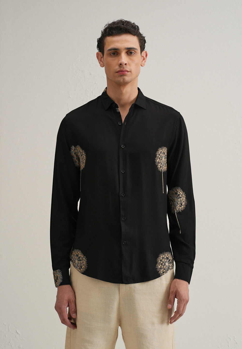 Black Dandelion Embroidery Shirt