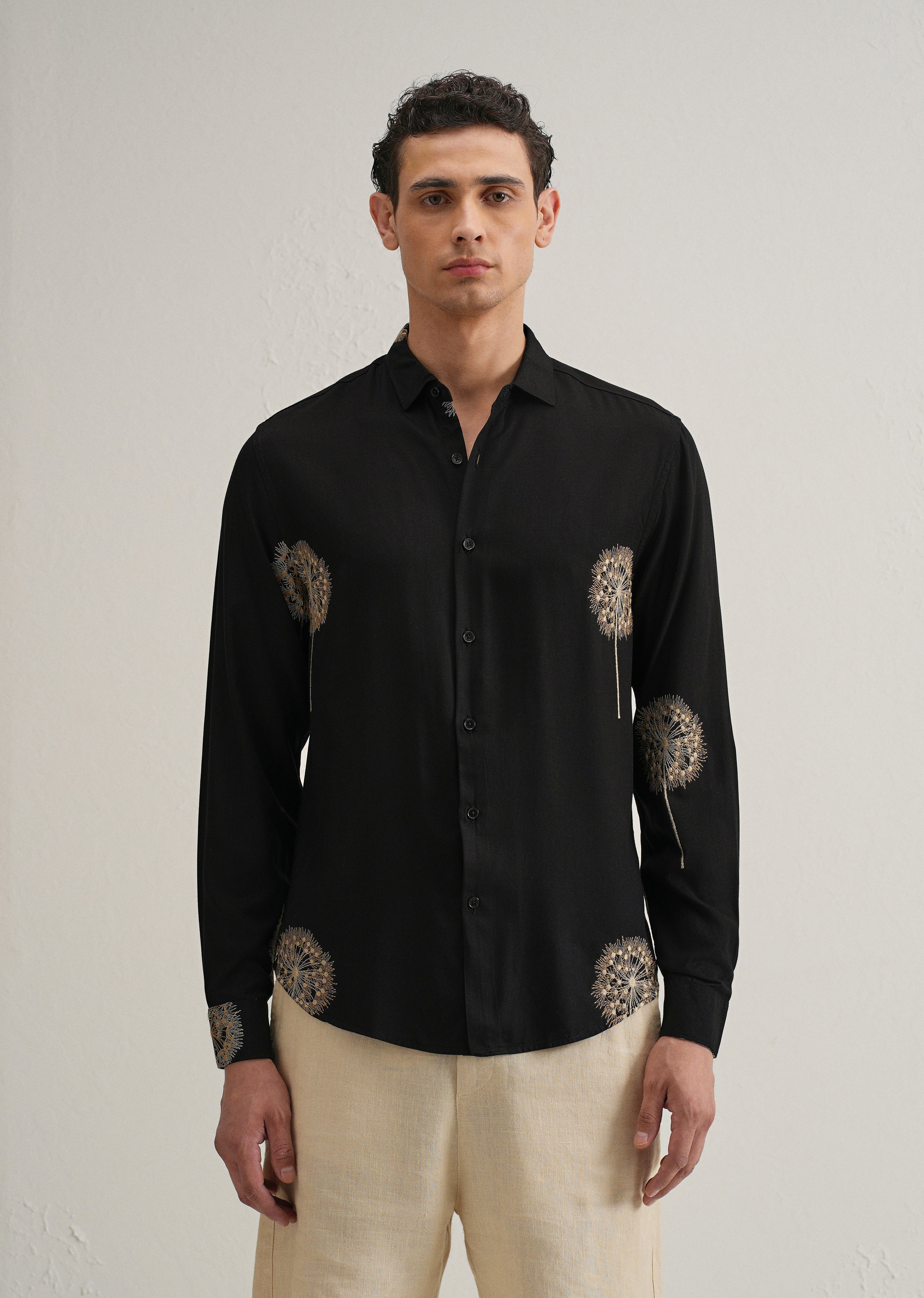 Black Dandelion Embroidery Shirt