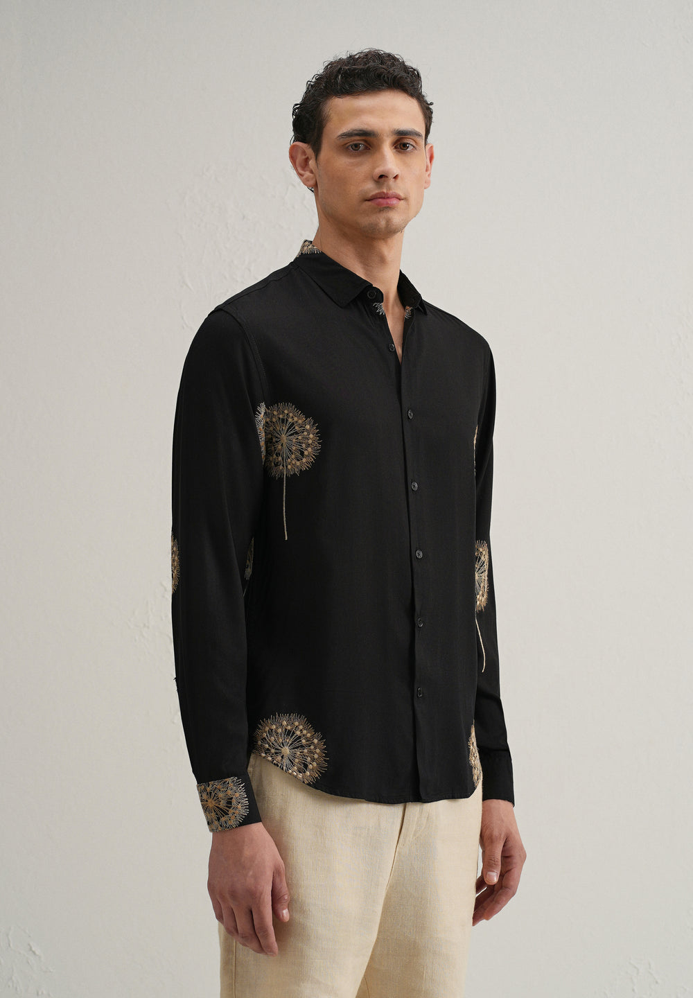 Black Dandelion Embroidery Shirt