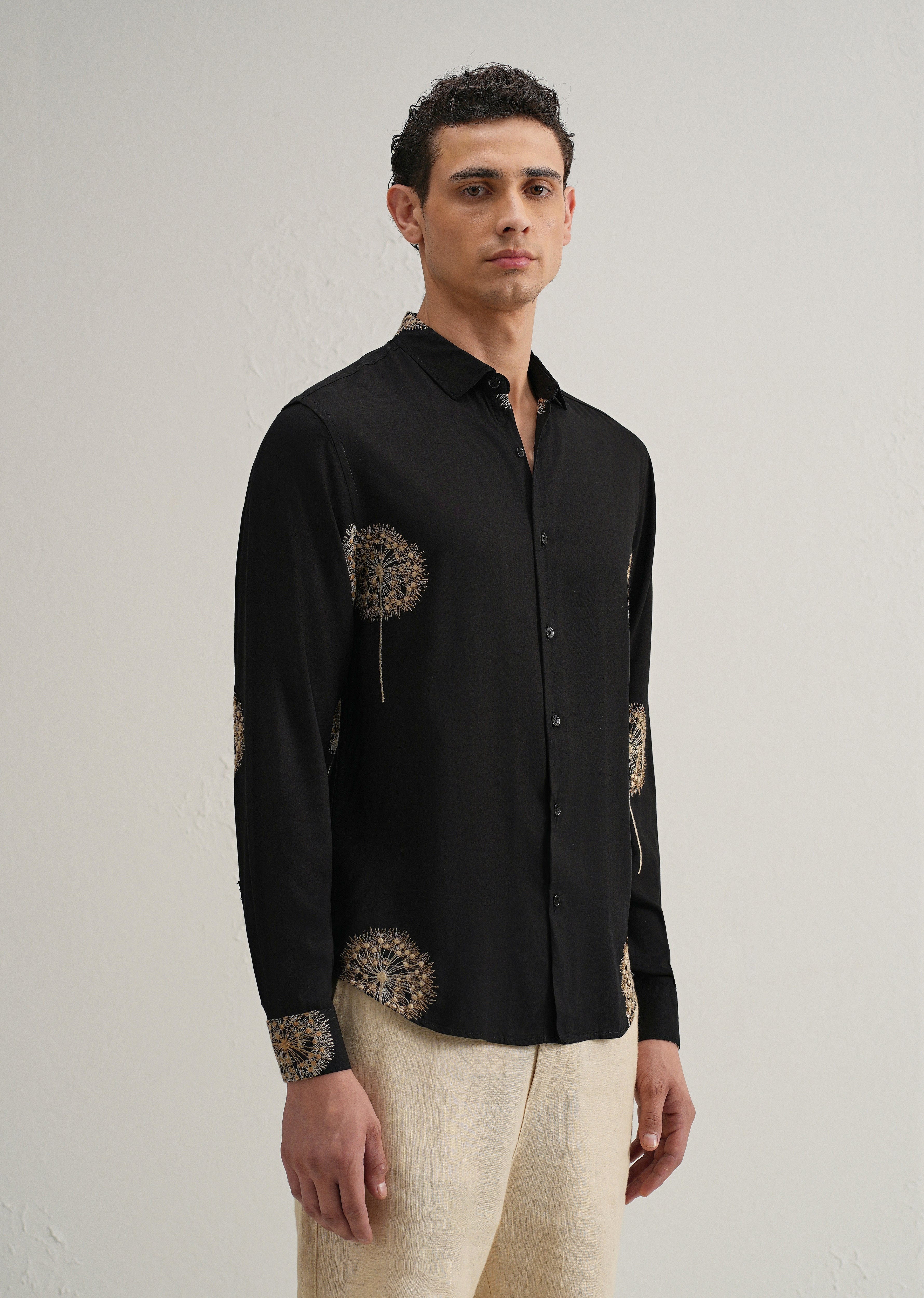 Black Dandelion Embroidery Shirt