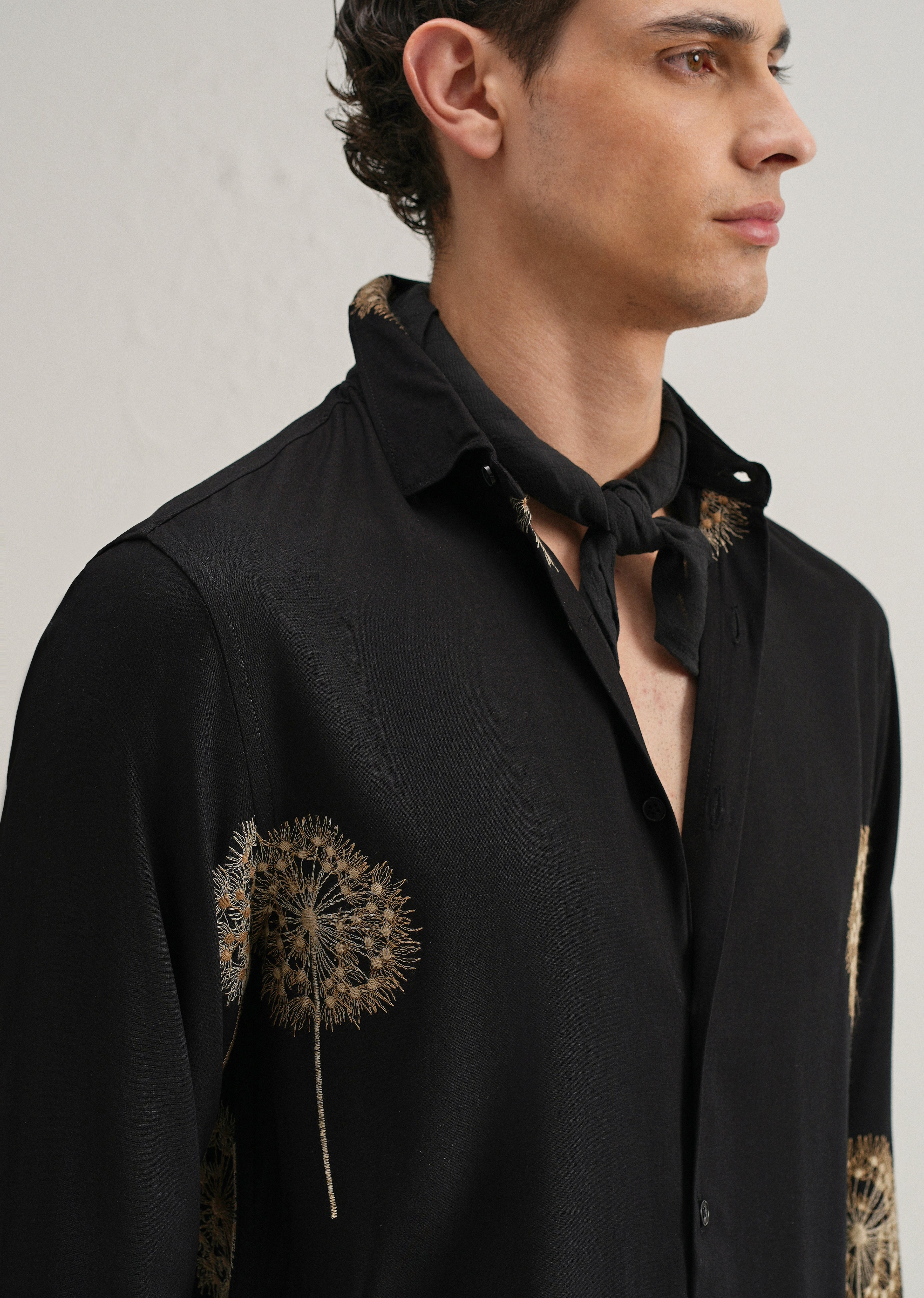 Black Dandelion Embroidery Shirt