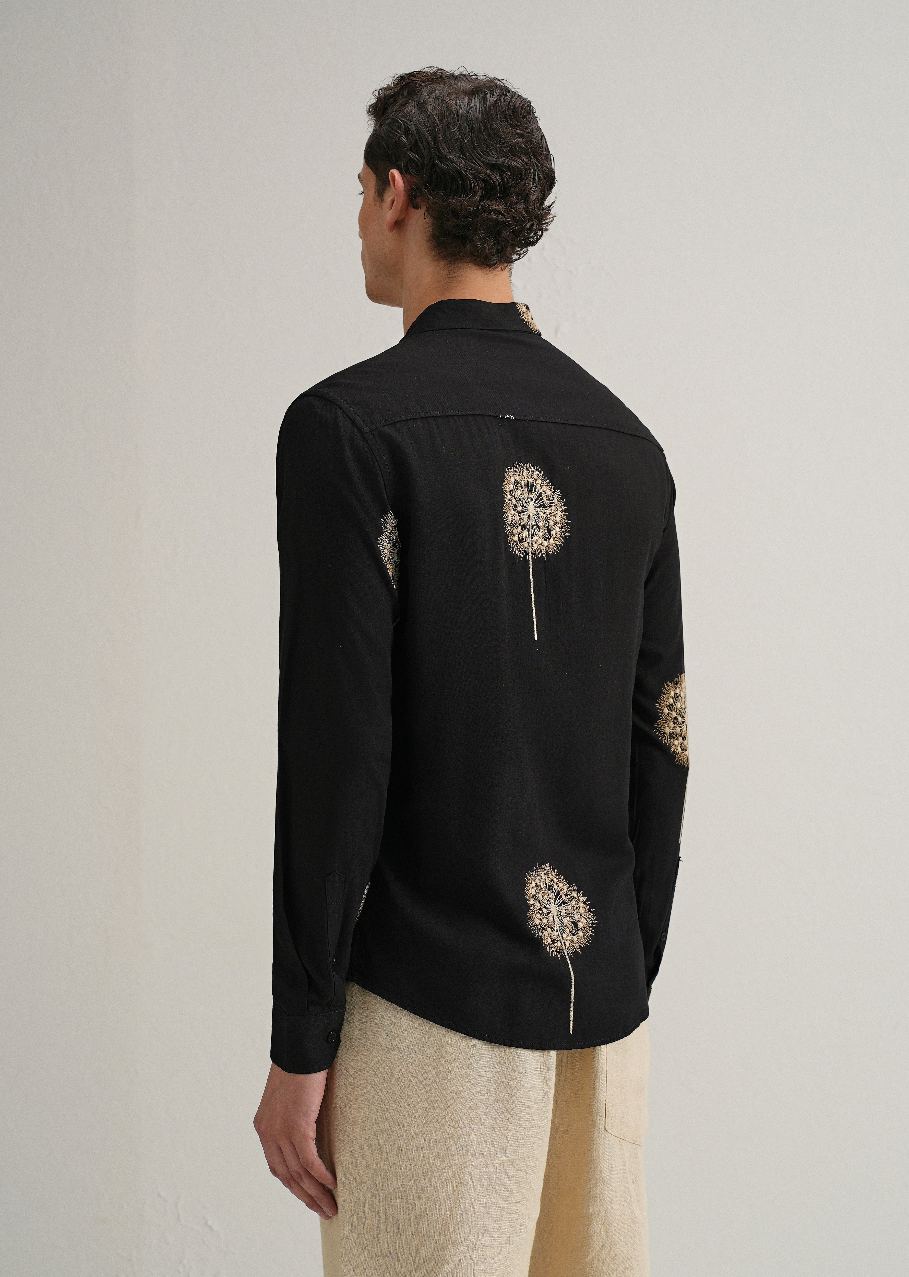 Black Dandelion Embroidery Shirt