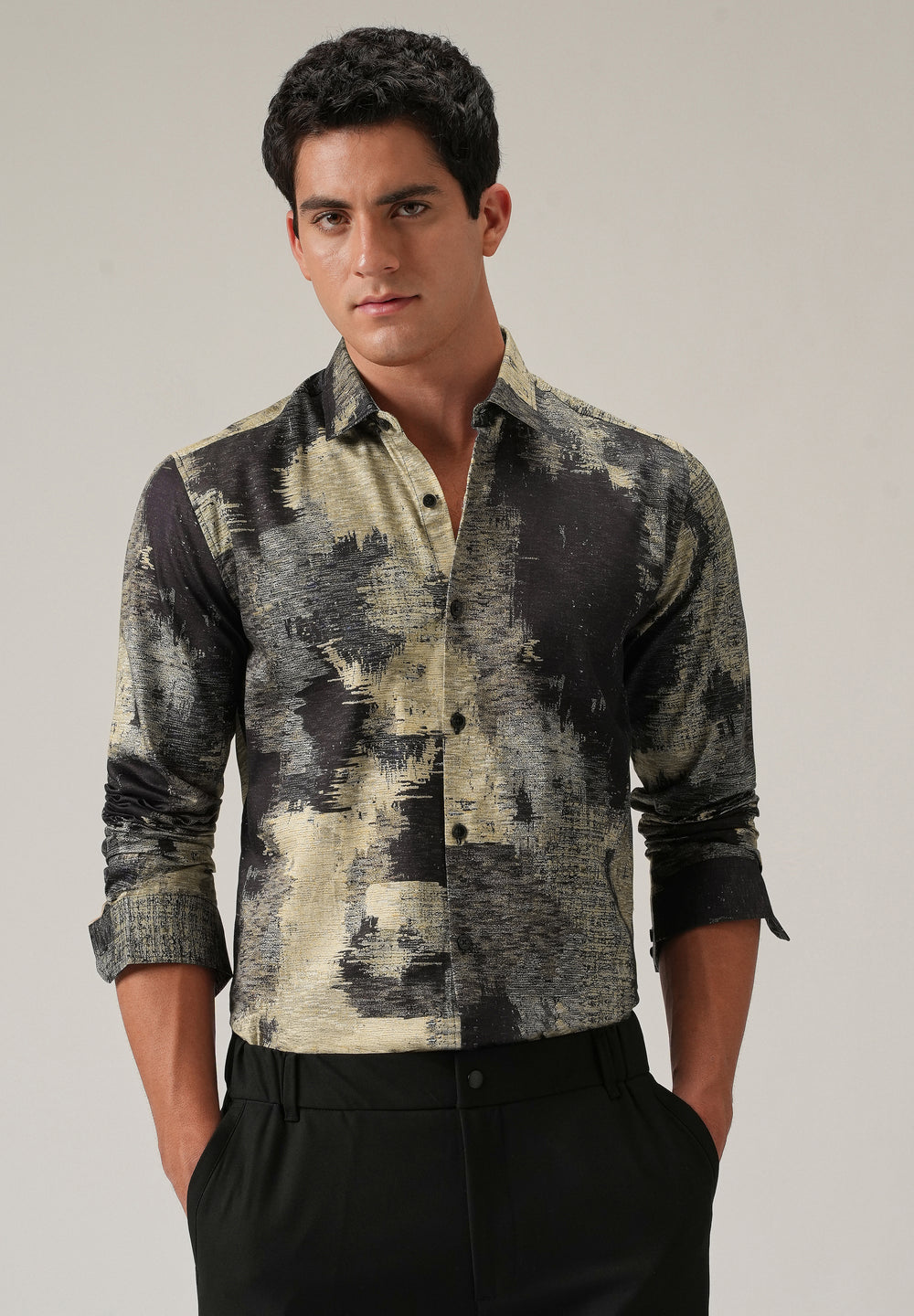 Black Distorted Print Shirt