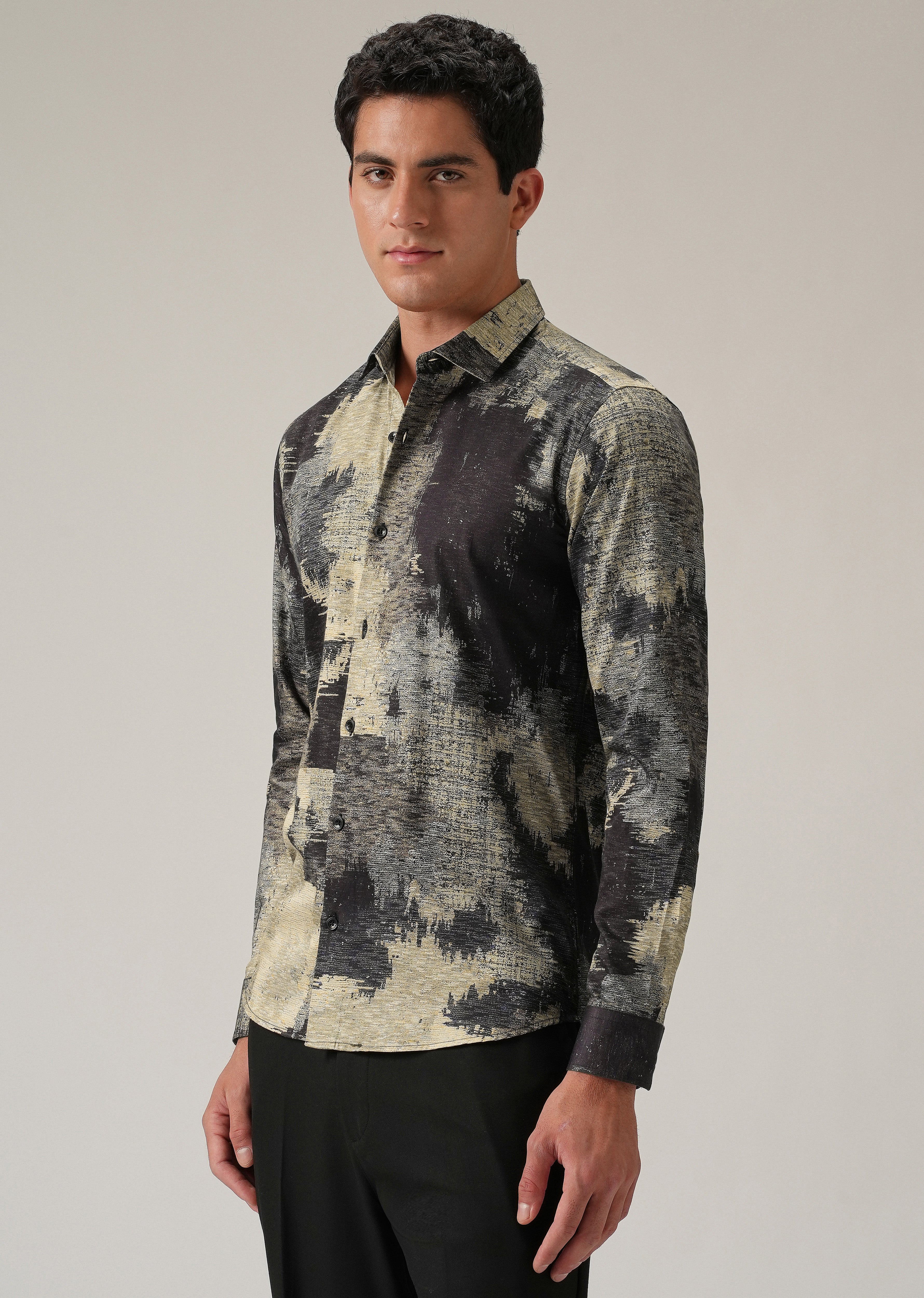 Black Distorted Print Shirt