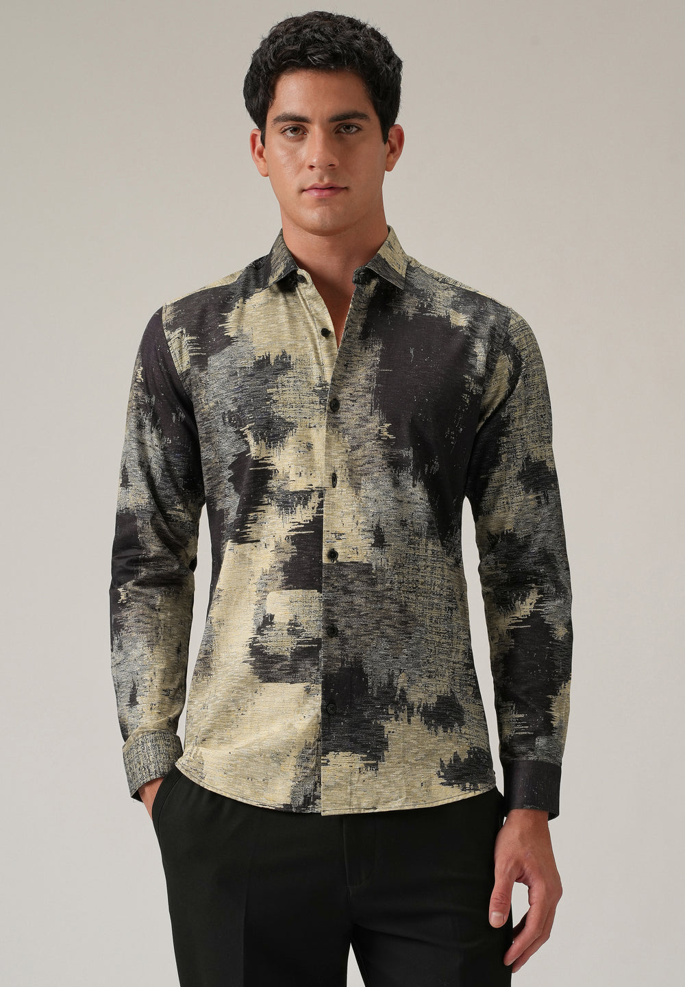 Black Distorted Print Shirt