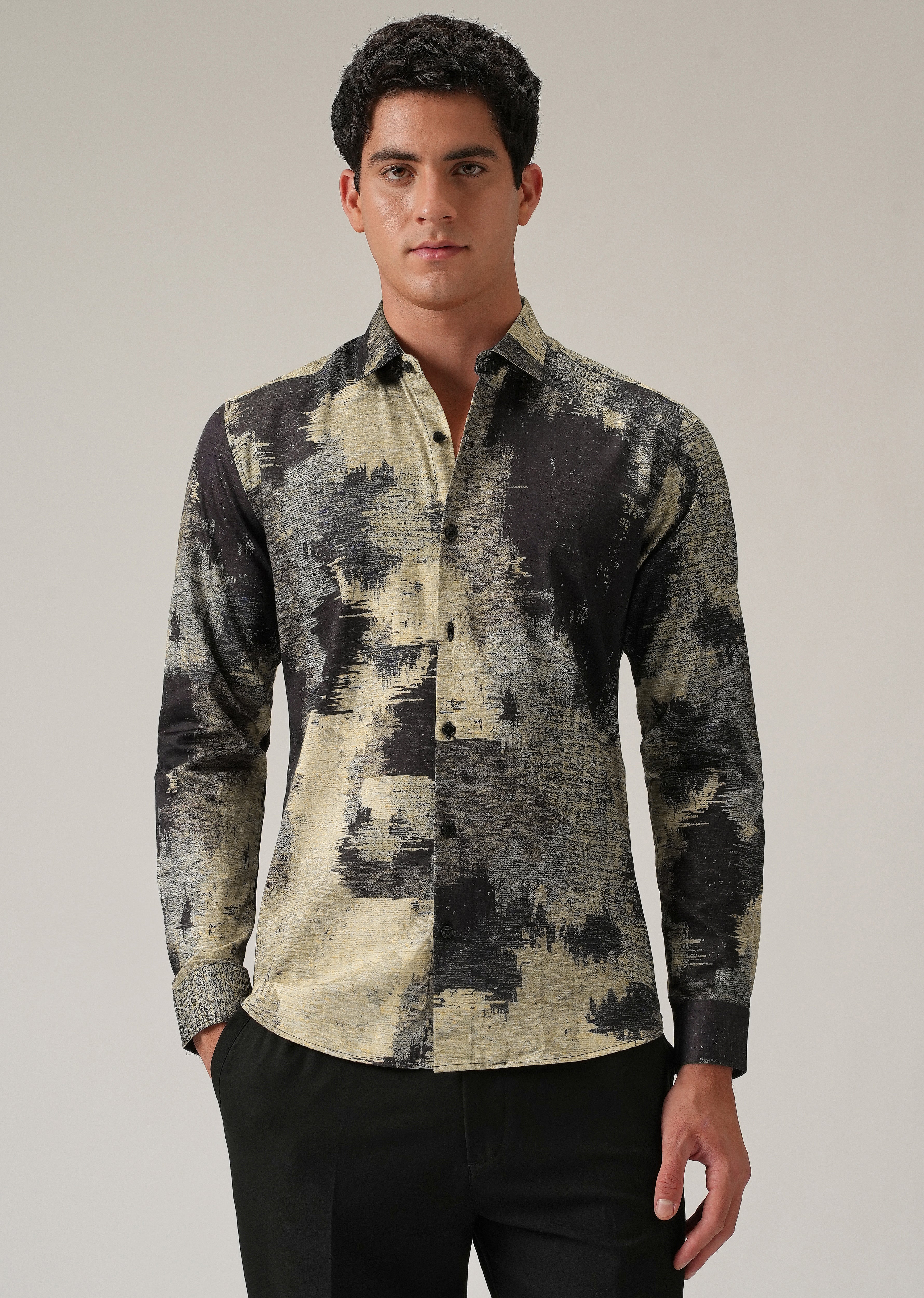 Black Distorted Print Shirt