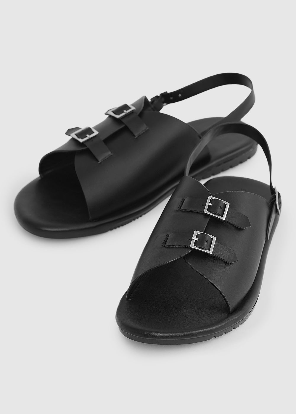 Black Double Buckle Backstrap Sandals