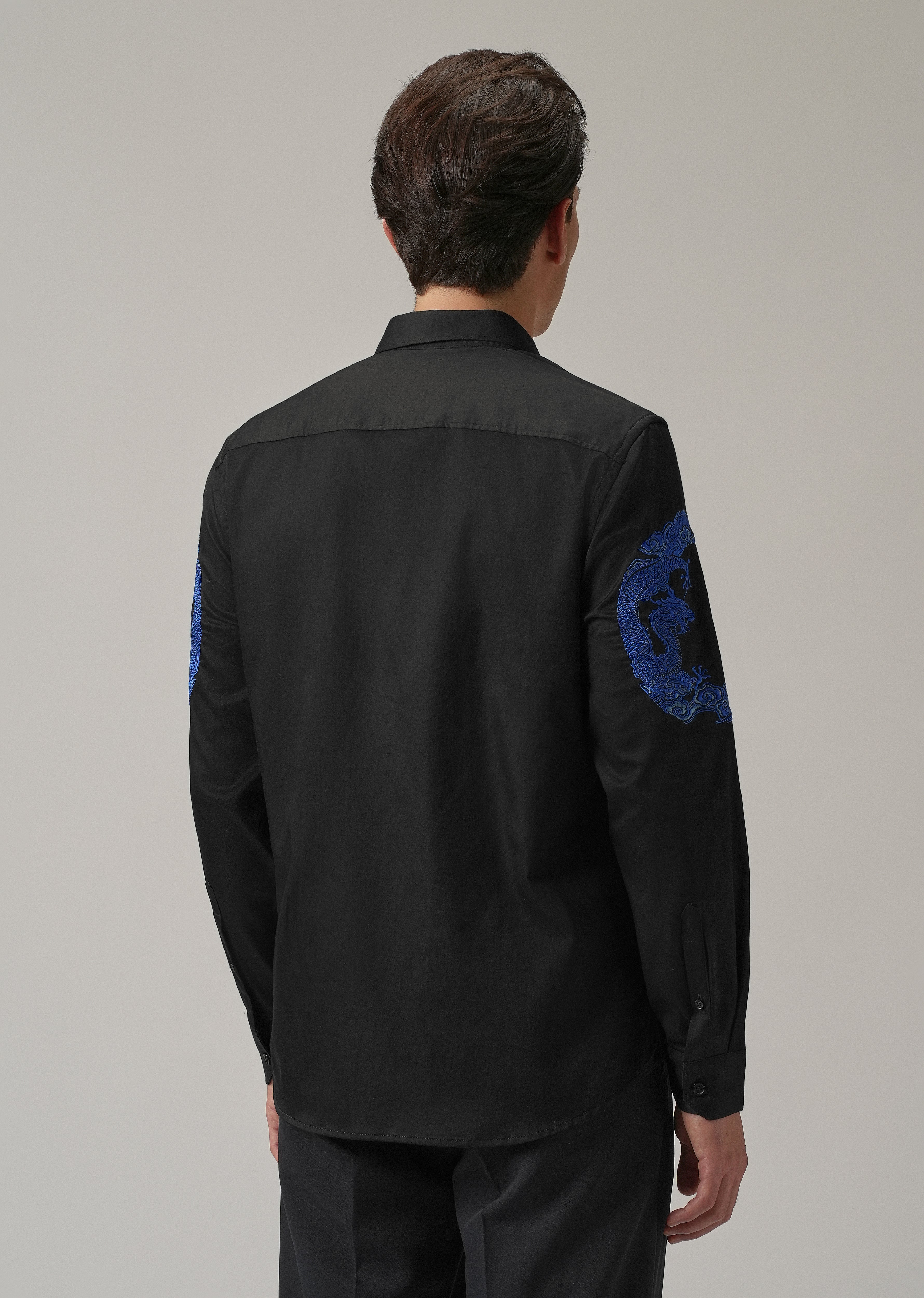 Black Dragon and Phoenix Embroidery Designer Shirt