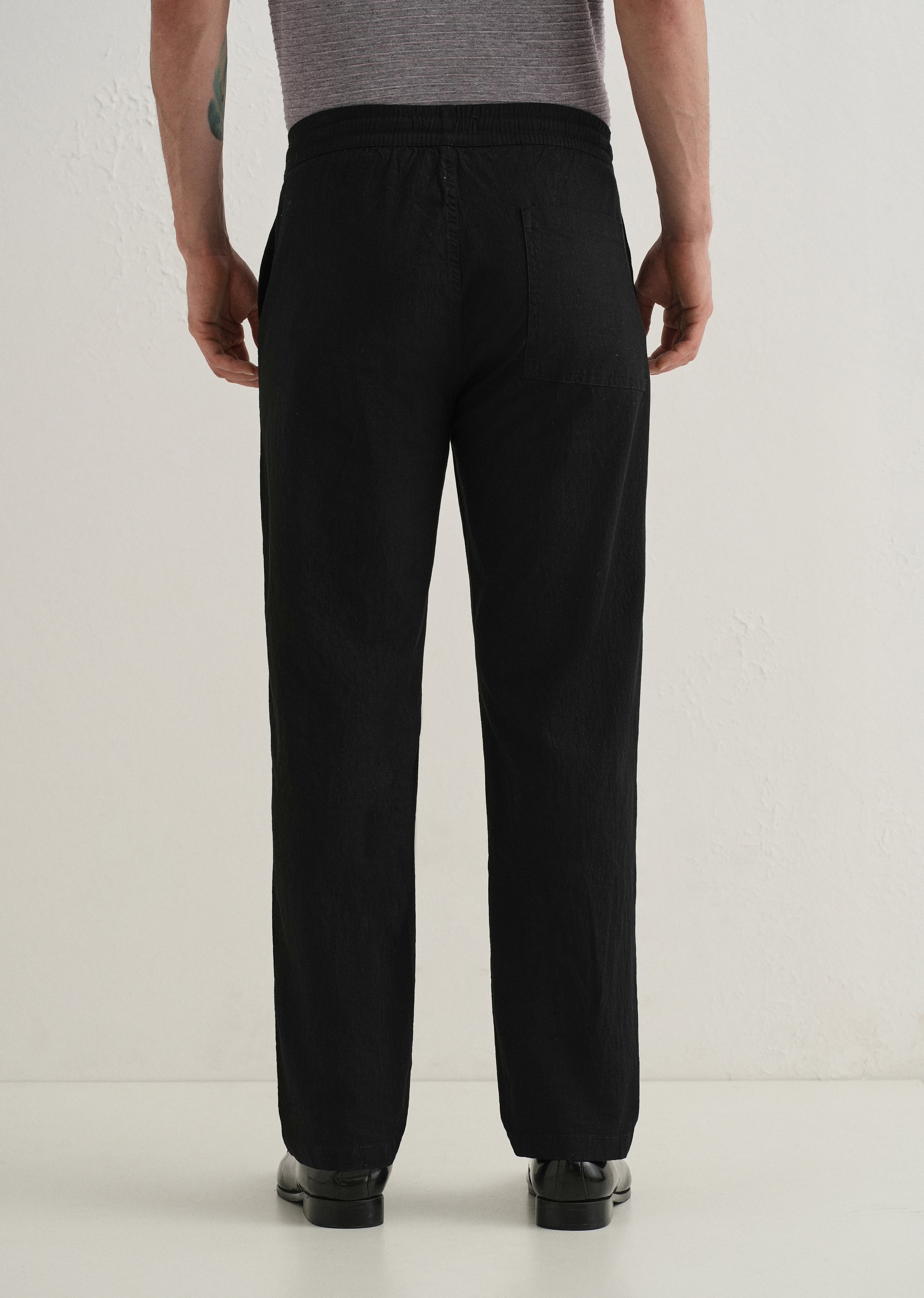 Black Drawstring Cotton Linen Pant