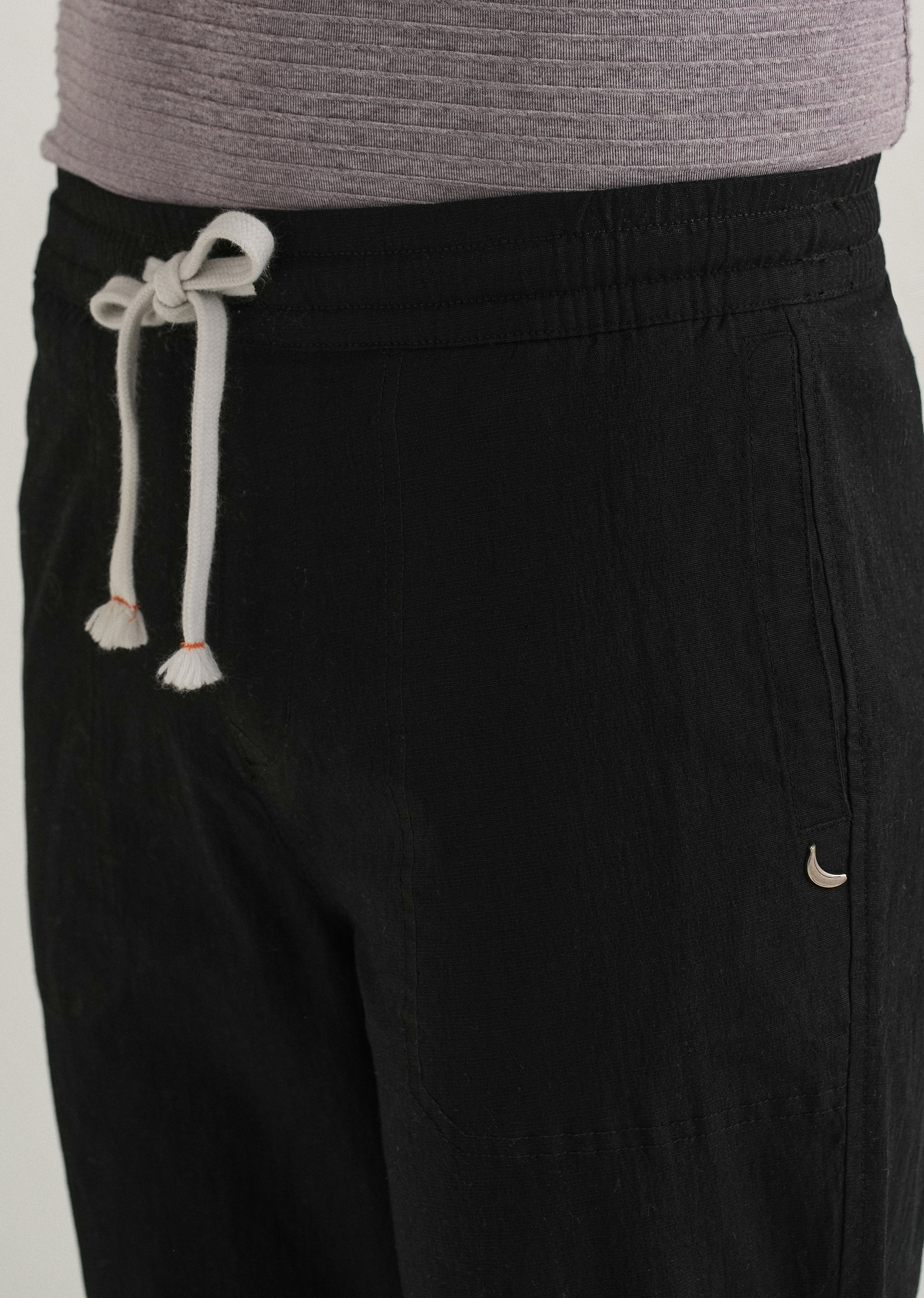 Black Drawstring Cotton Linen Pant