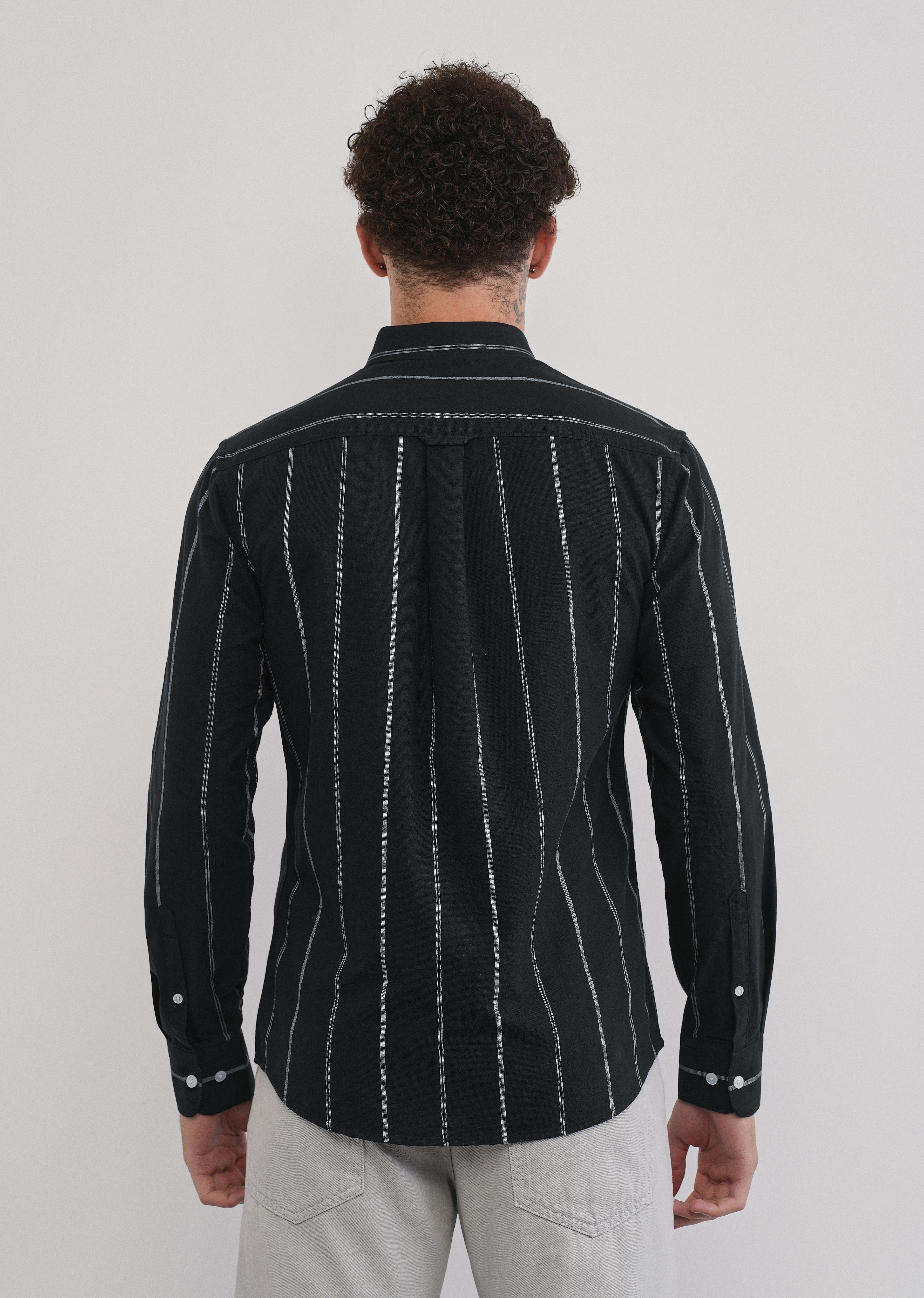 Black Dual Stripe Cotton Shirt