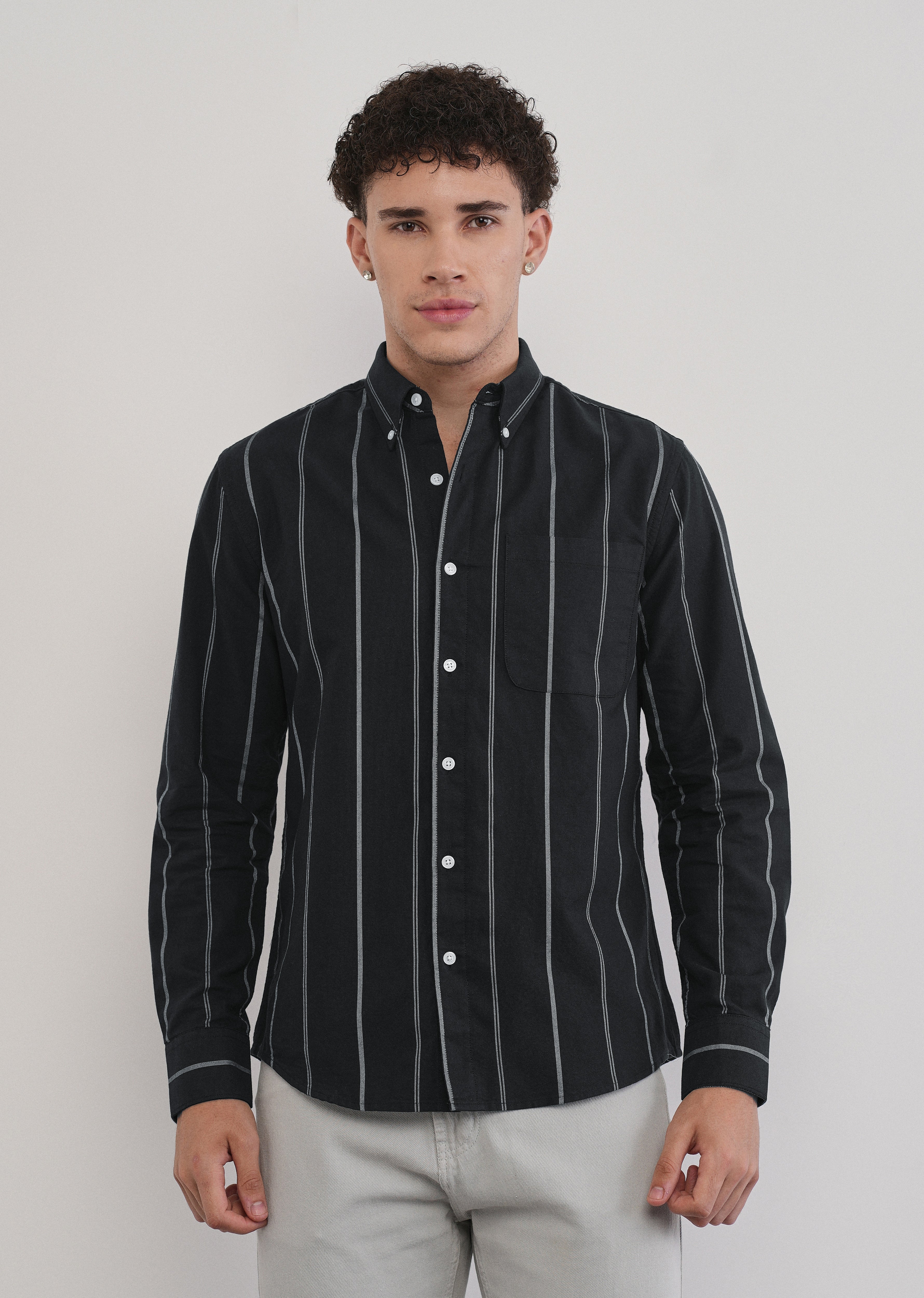 Black Dual Stripe Cotton Shirt