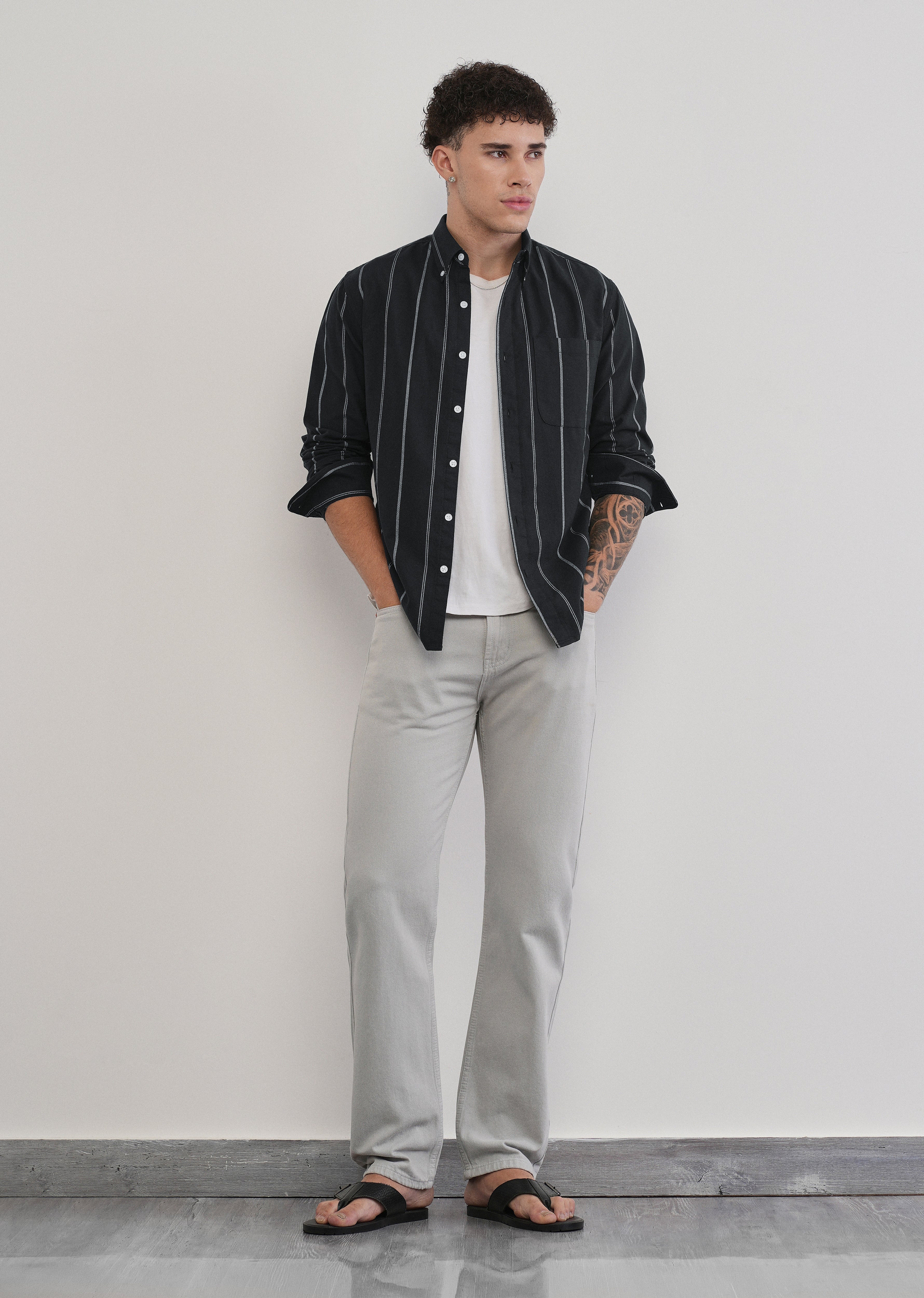 Black Dual Stripe Cotton Shirt