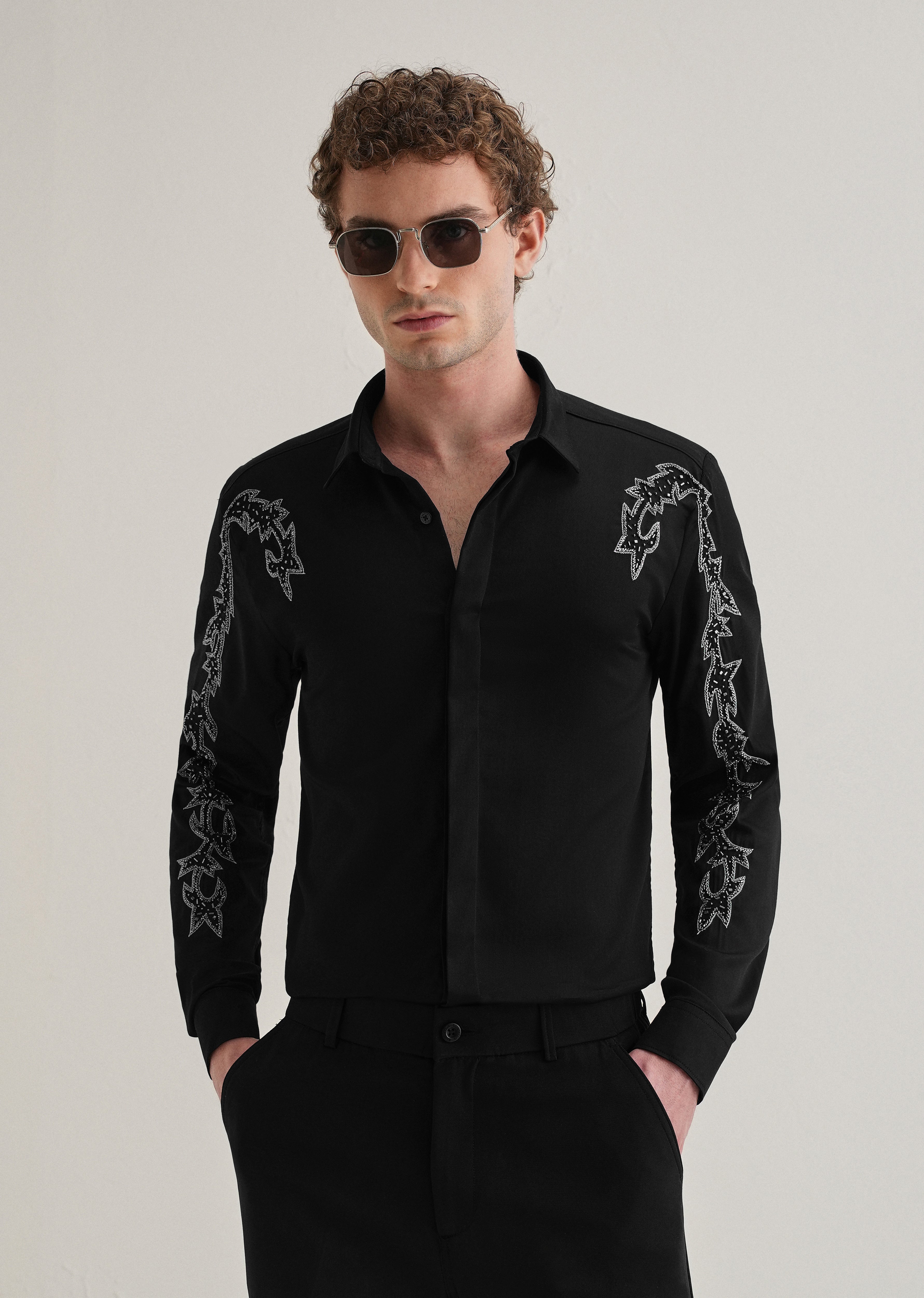 Black Embellished Designer Shirt
