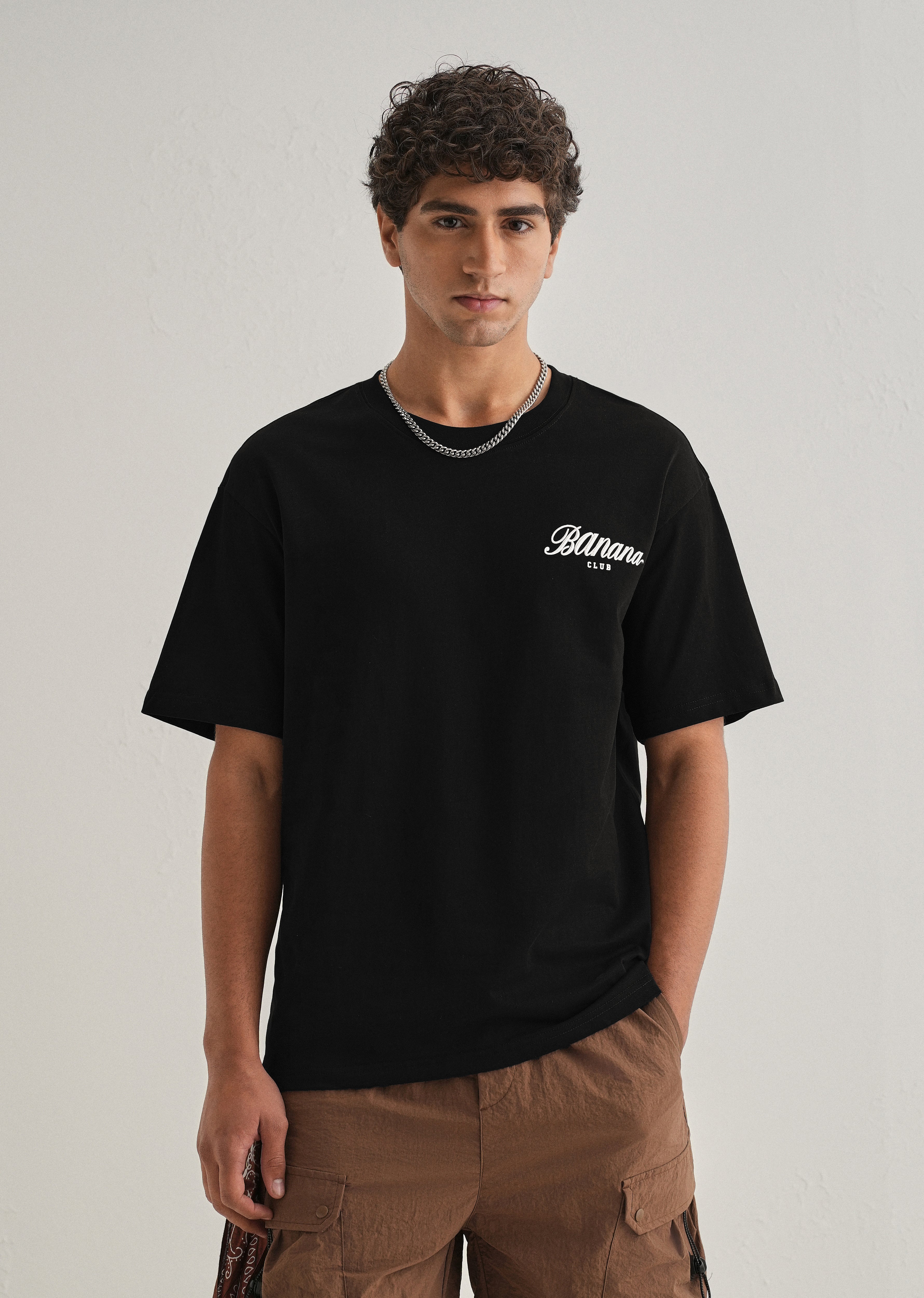 Black Embossed Printed Oversized T-shirt