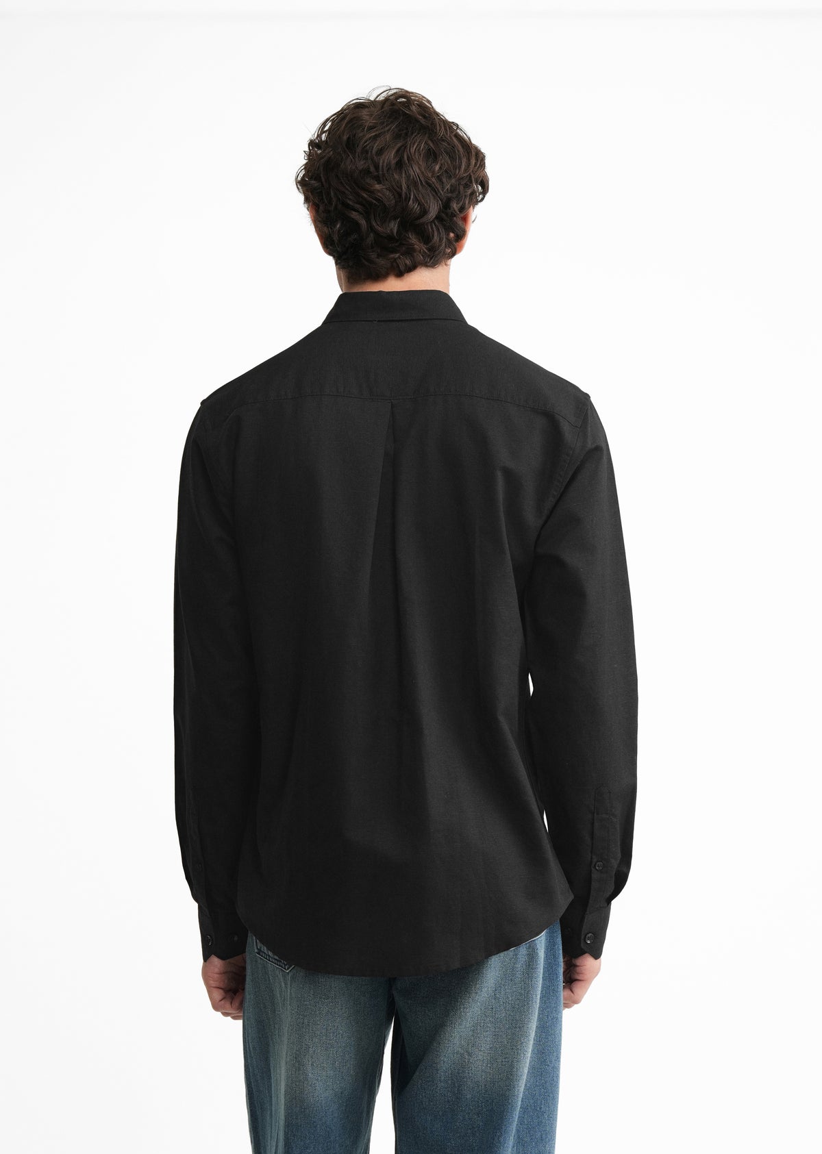 Black Embroidered Cotton Linen Shirt