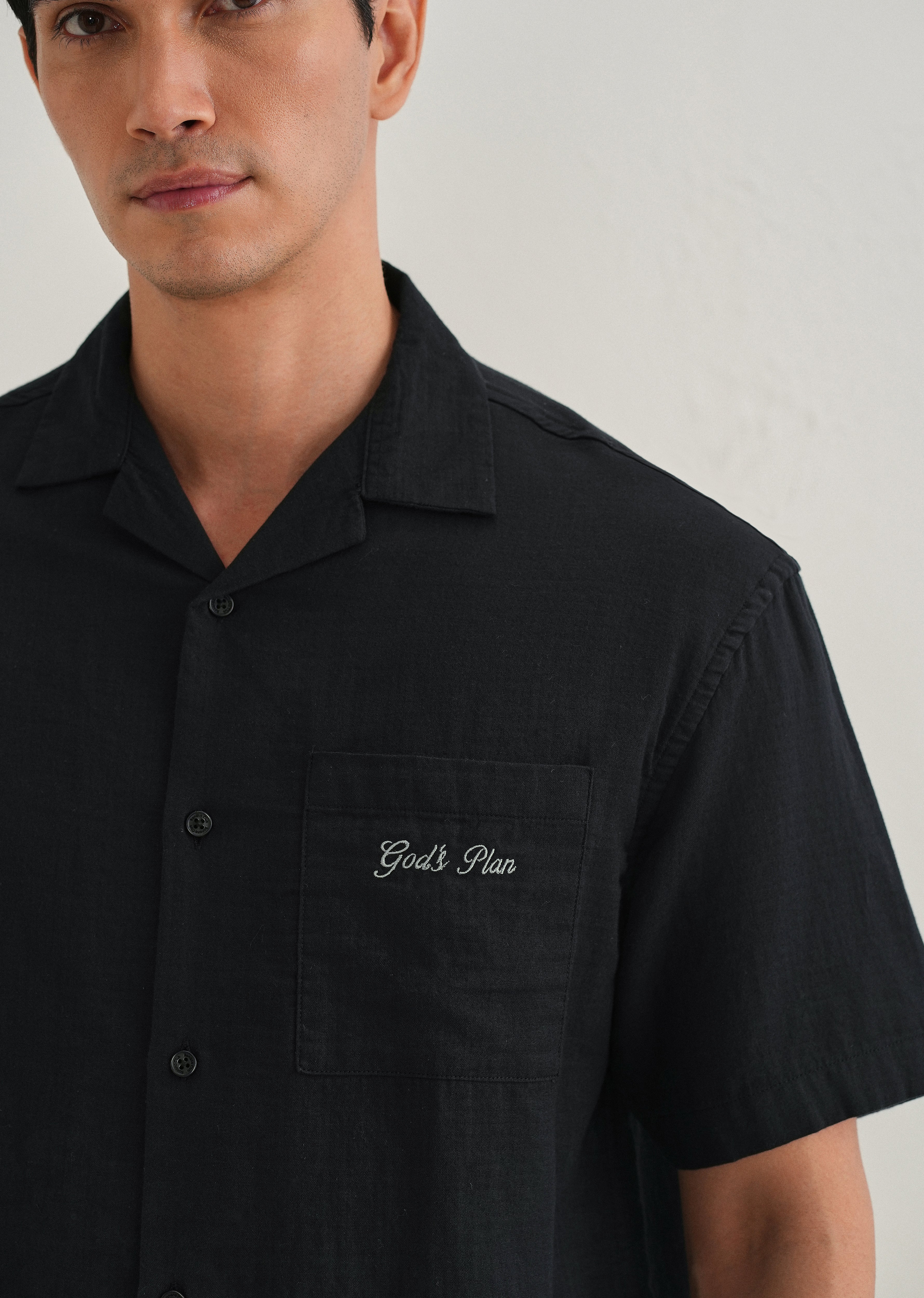 Black Embroidered Double Cloth Cotton Shirt