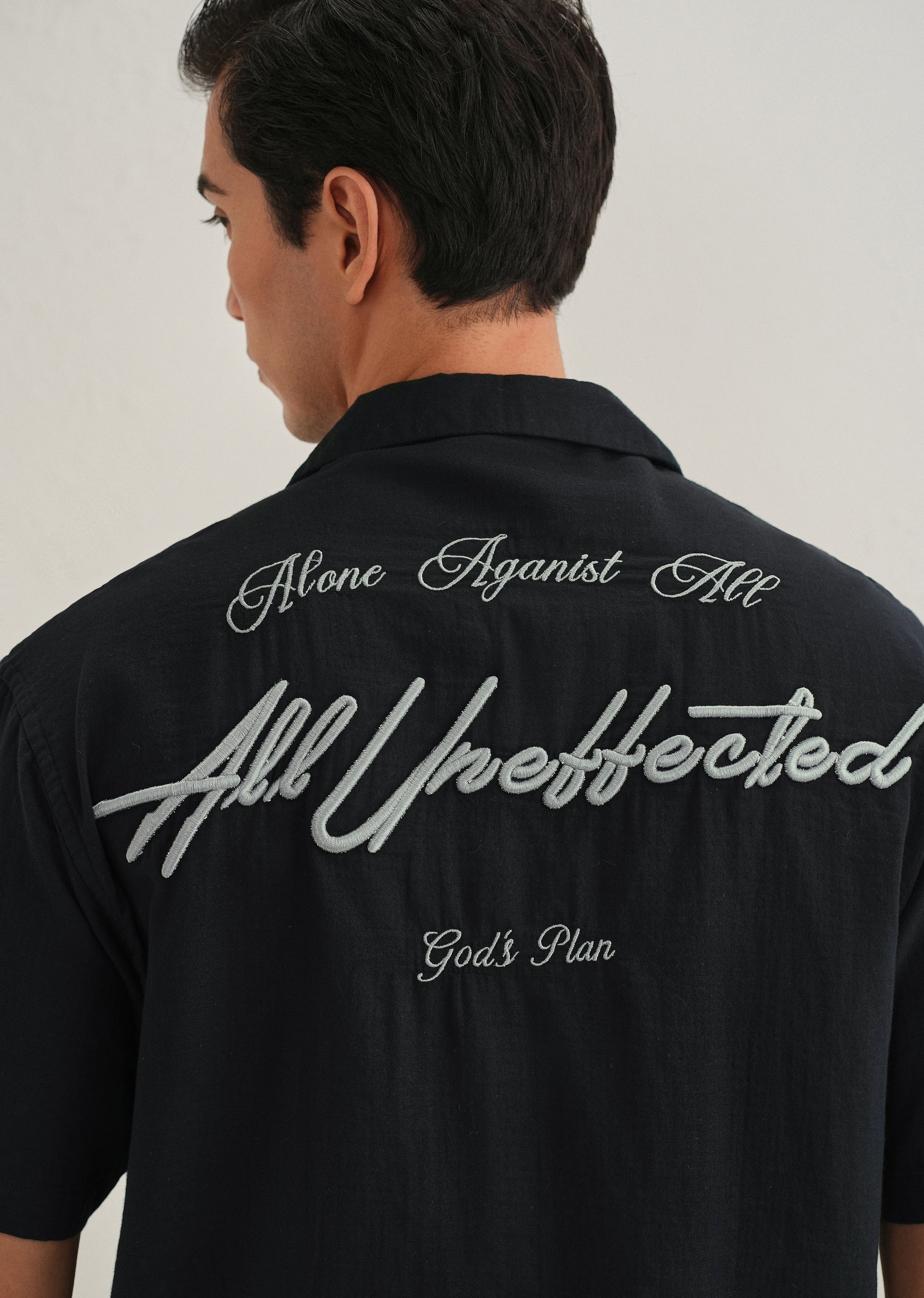 Black Embroidered Double Cloth Cotton Shirt