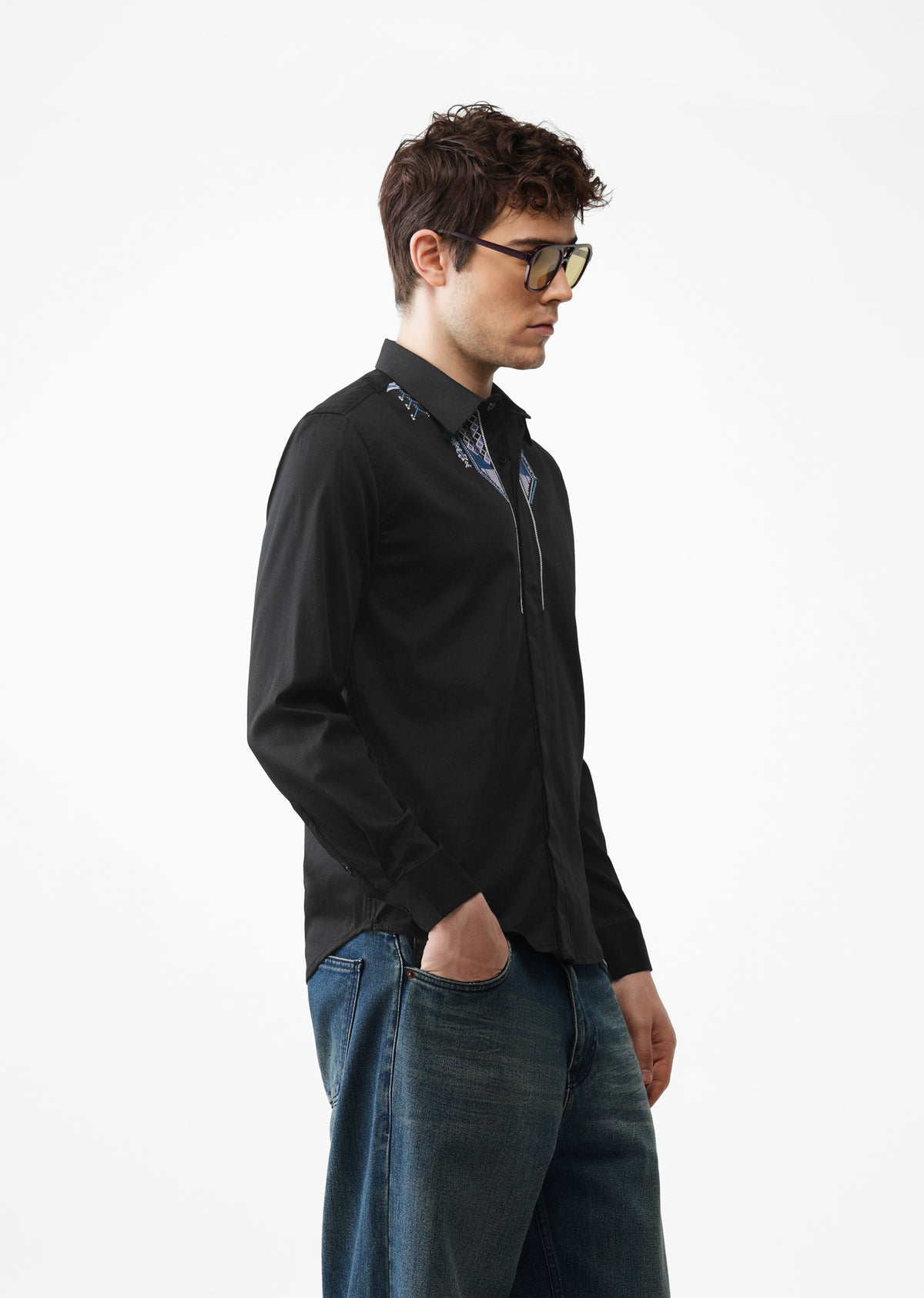 Black Ethnic Embroidery Designer Shirt