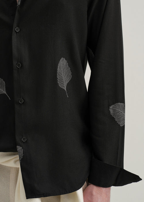 Black Feather Embroidery Shirt