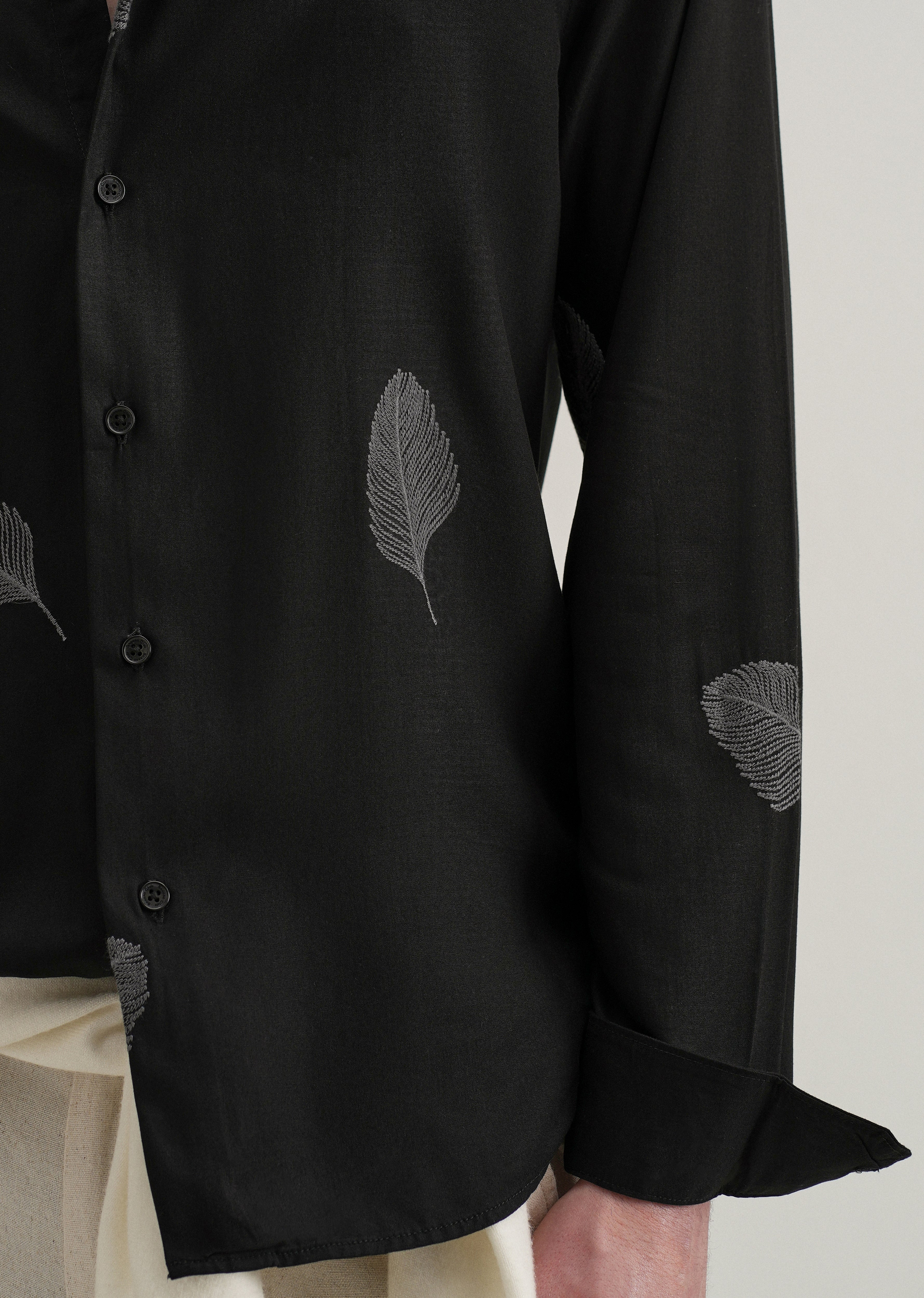 Black Feather Embroidery Shirt